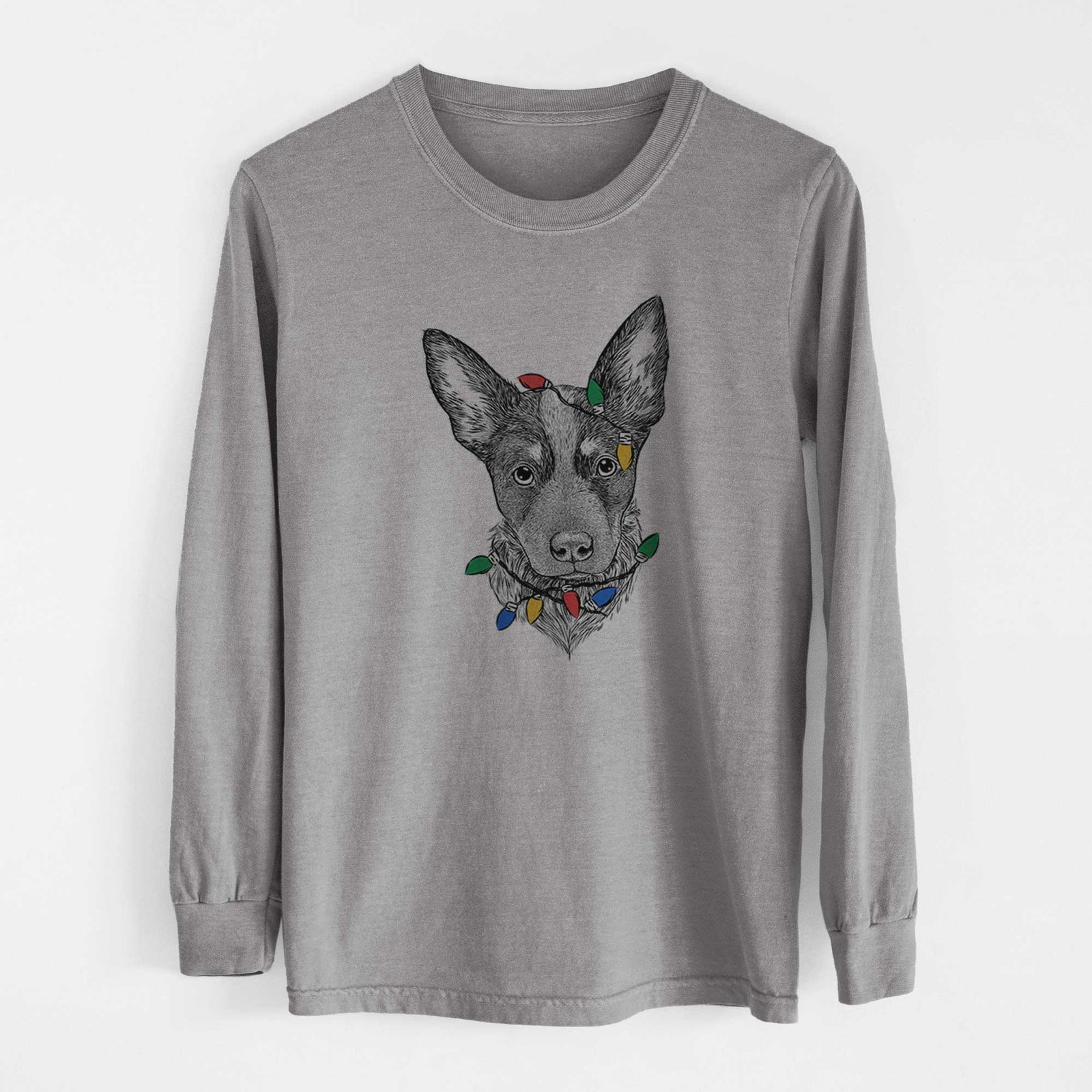 Christmas Lights Bella the Blue Heeler Puppy - Heavyweight 100% Cotton Long Sleeve