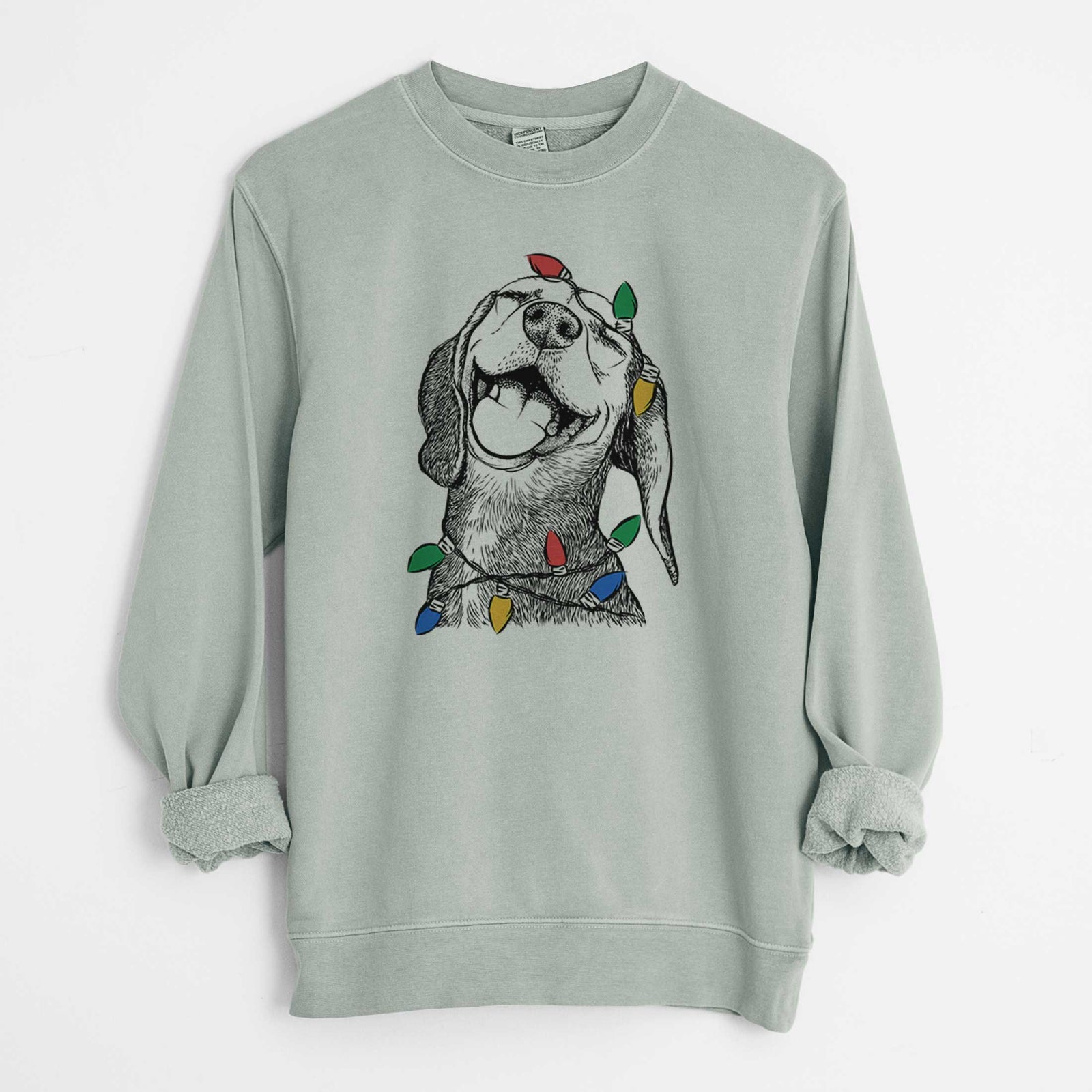 Christmas Lights Belle the Hound Mix - Unisex Pigment Dyed Crew Sweatshirt