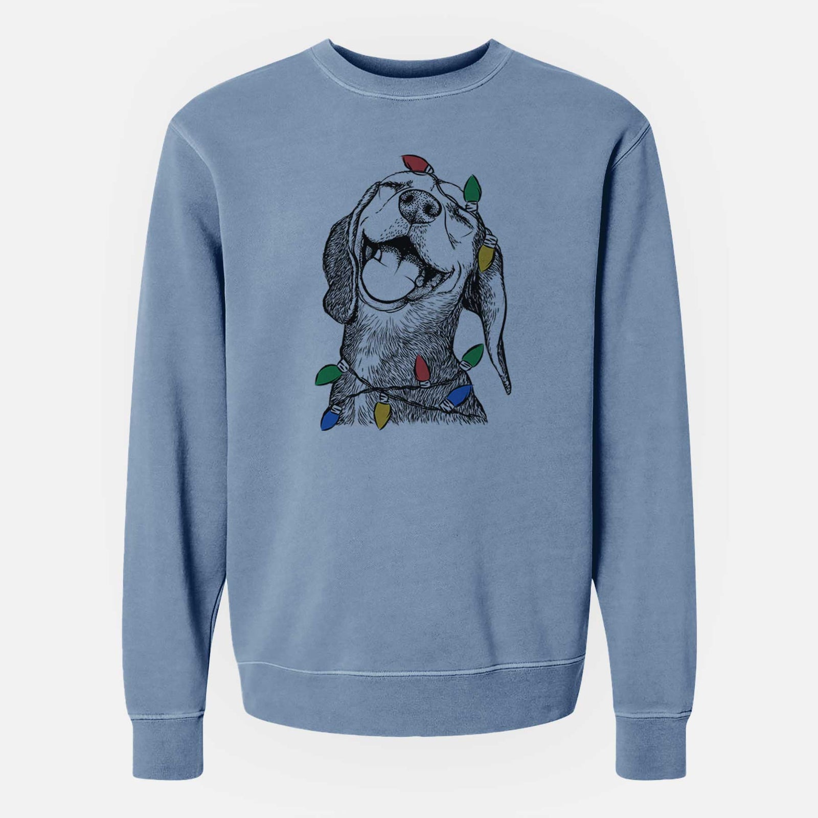 Christmas Lights Belle the Hound Mix - Unisex Pigment Dyed Crew Sweatshirt