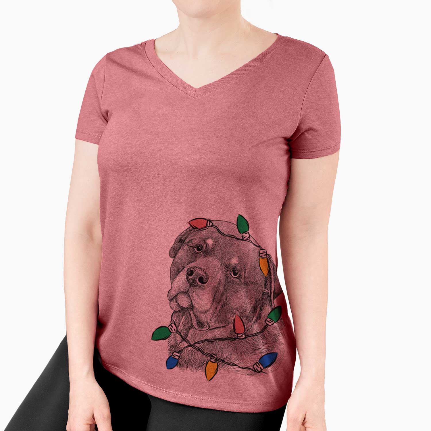 Christmas Lights Bender the Rottweiler - Women's V-neck Shirt