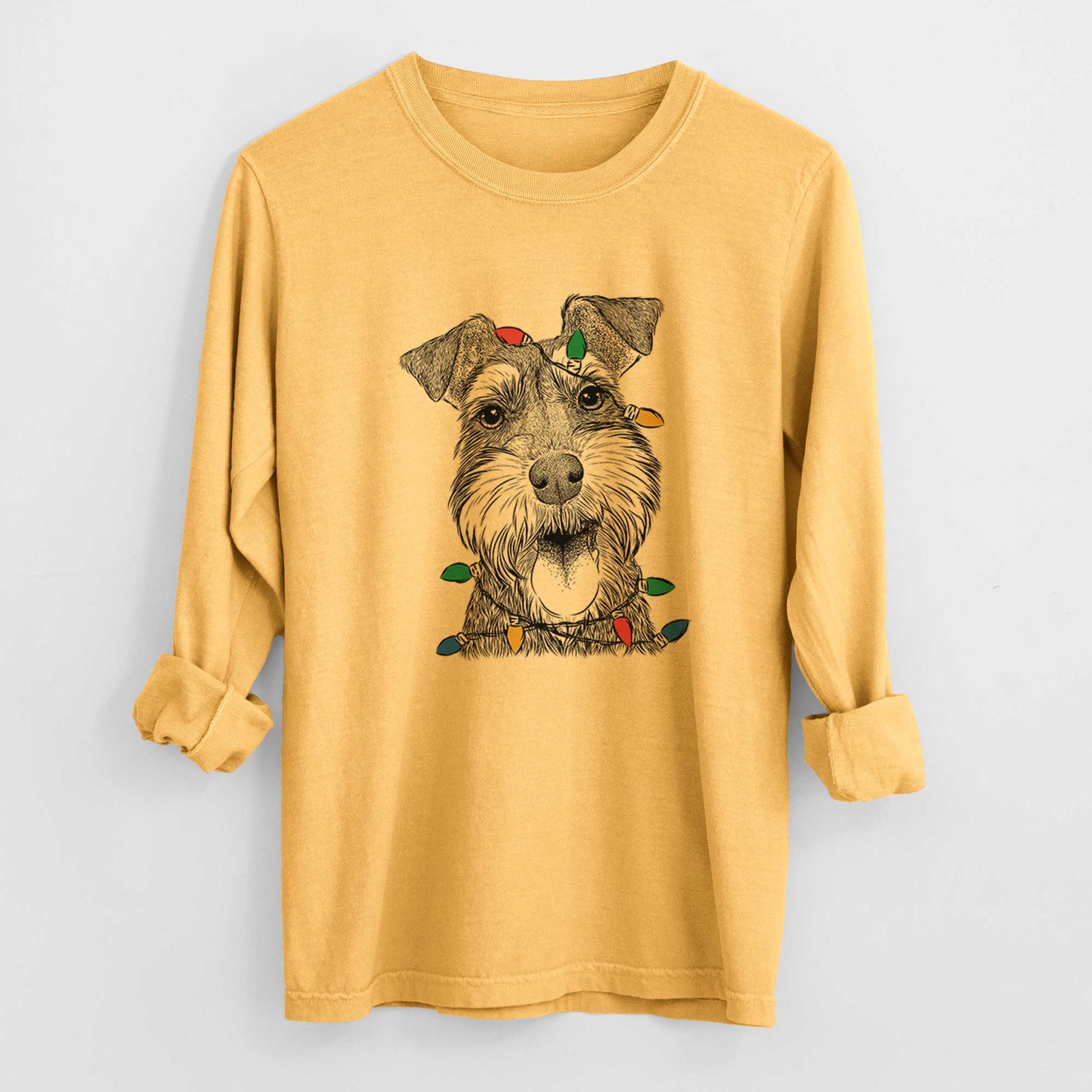 Christmas Lights Bernadette the Mini Schnauzer - Heavyweight 100% Cotton Long Sleeve