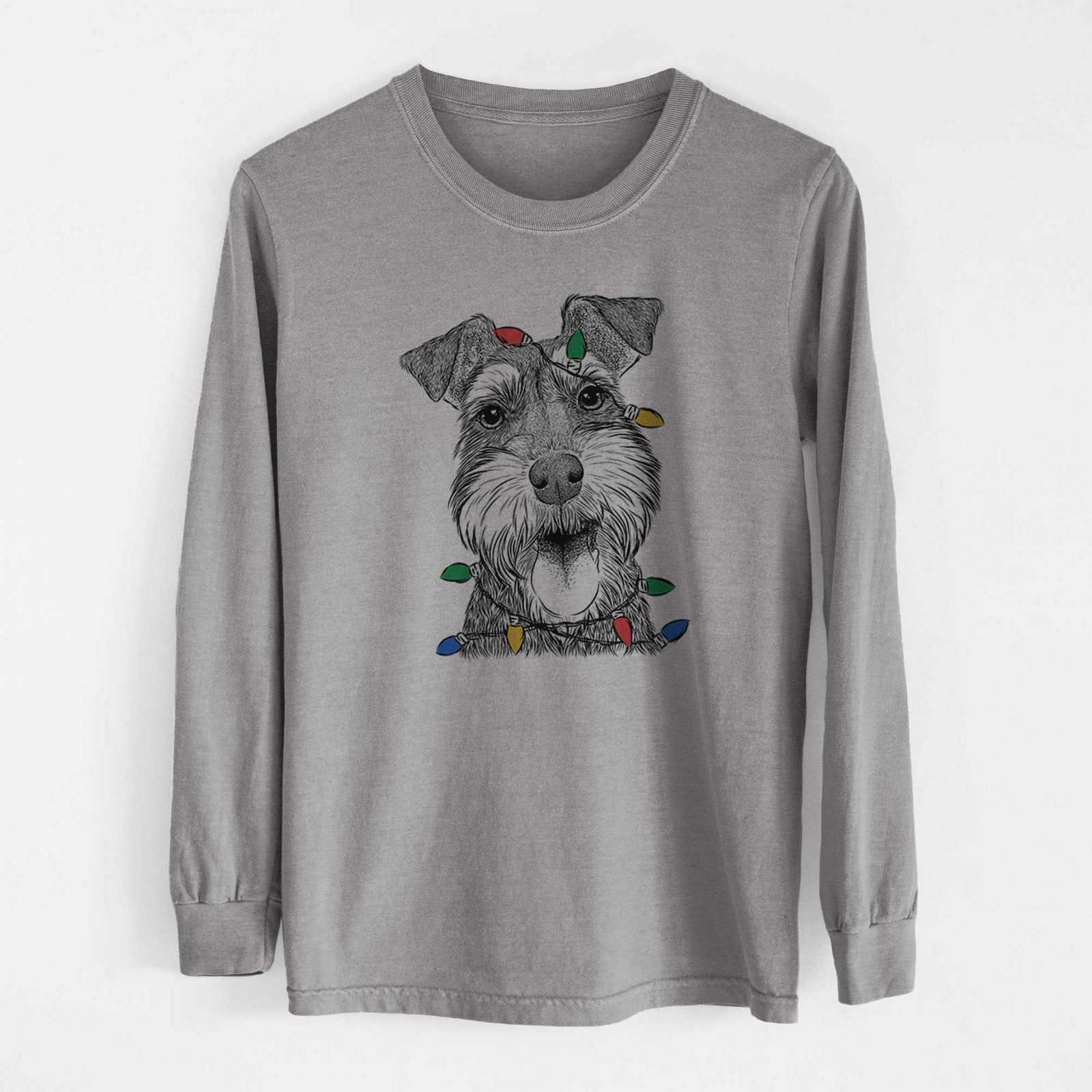 Christmas Lights Bernadette the Mini Schnauzer - Heavyweight 100% Cotton Long Sleeve