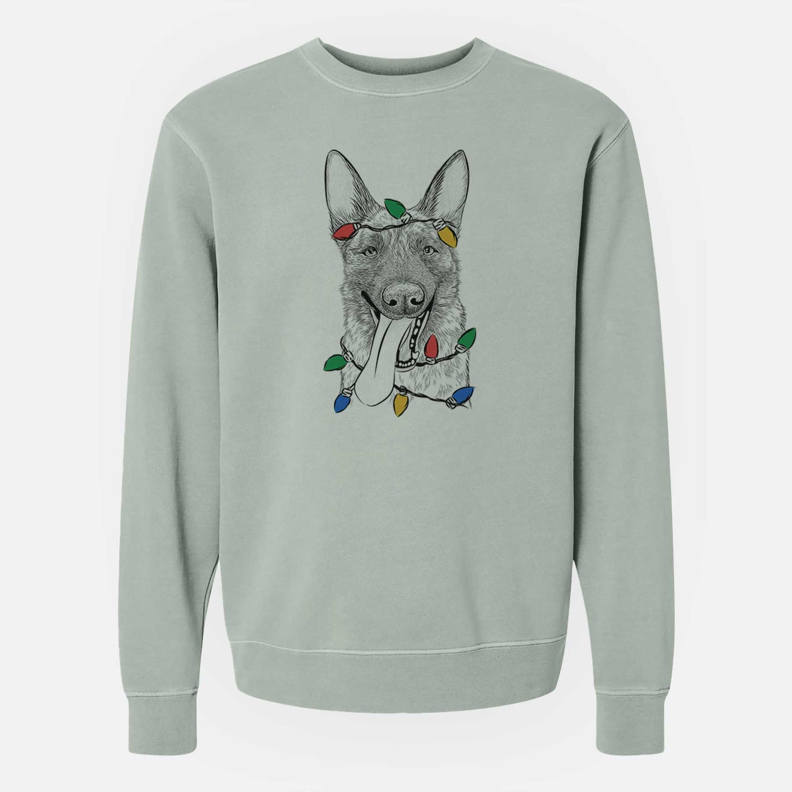 Christmas Lights Bessa the Dutch Shepherd - Unisex Pigment Dyed Crew Sweatshirt