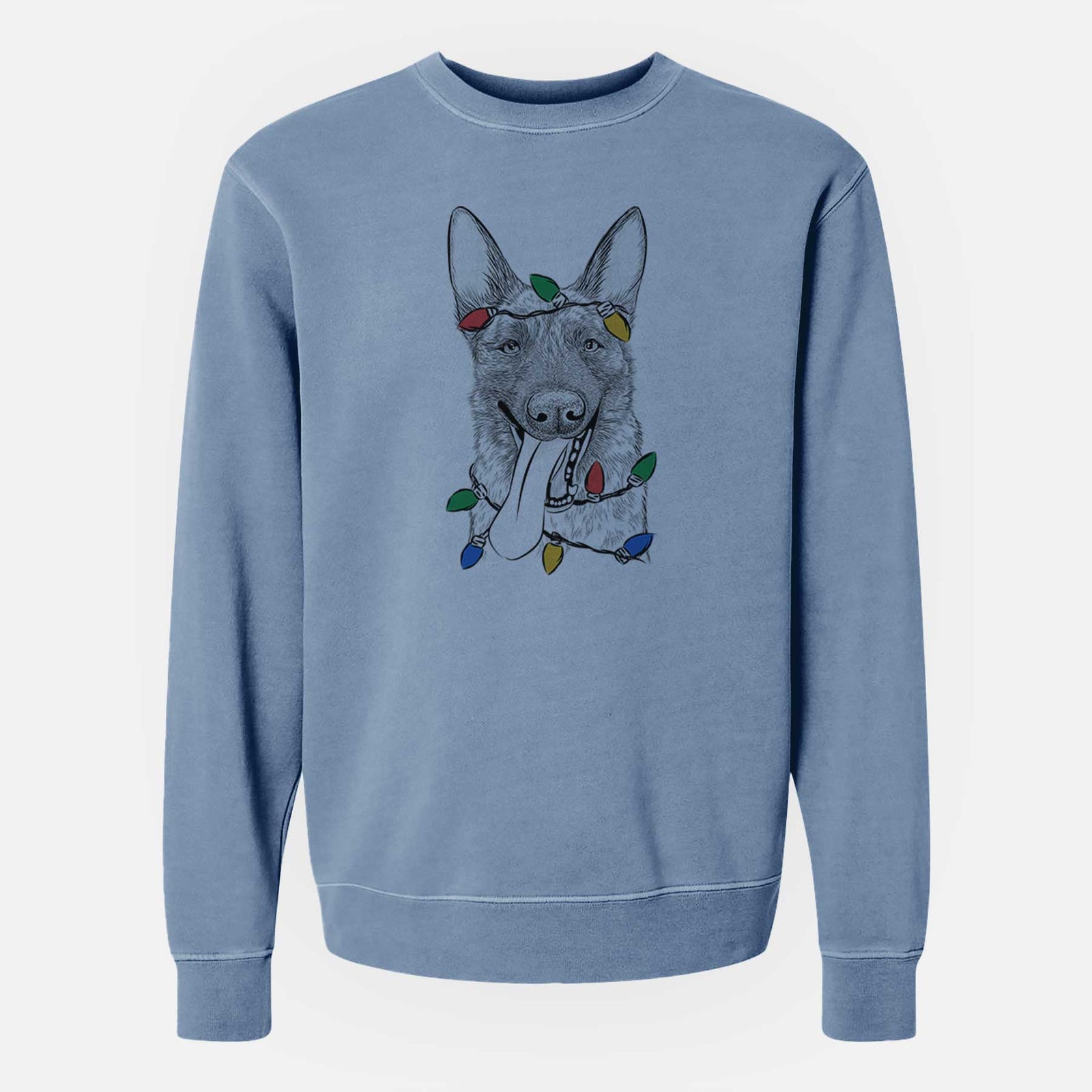 Christmas Lights Bessa the Dutch Shepherd - Unisex Pigment Dyed Crew Sweatshirt