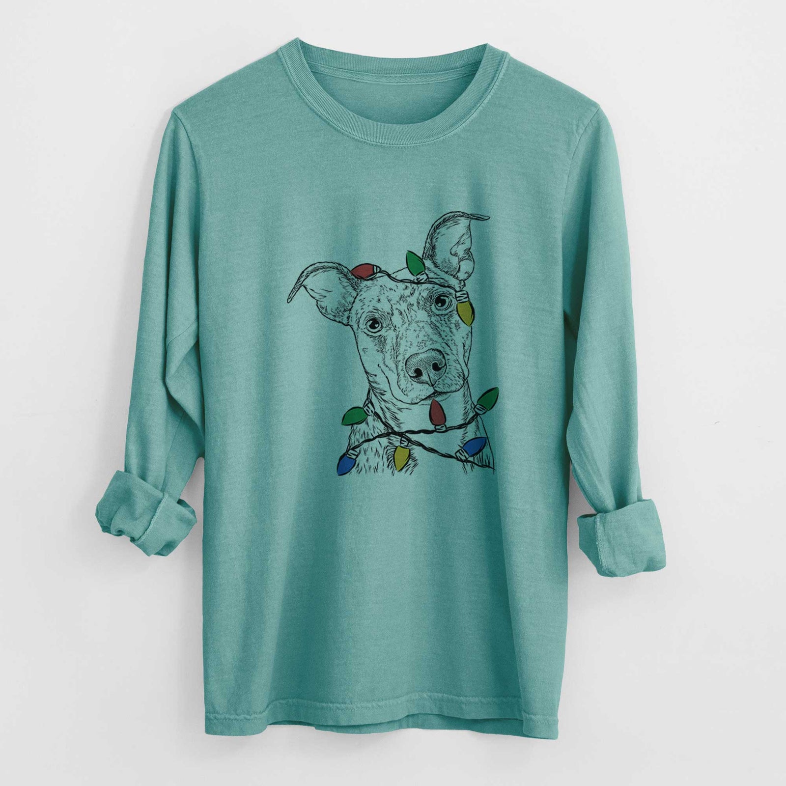 Christmas Lights Bianca the Mixed Breed - Heavyweight 100% Cotton Long Sleeve
