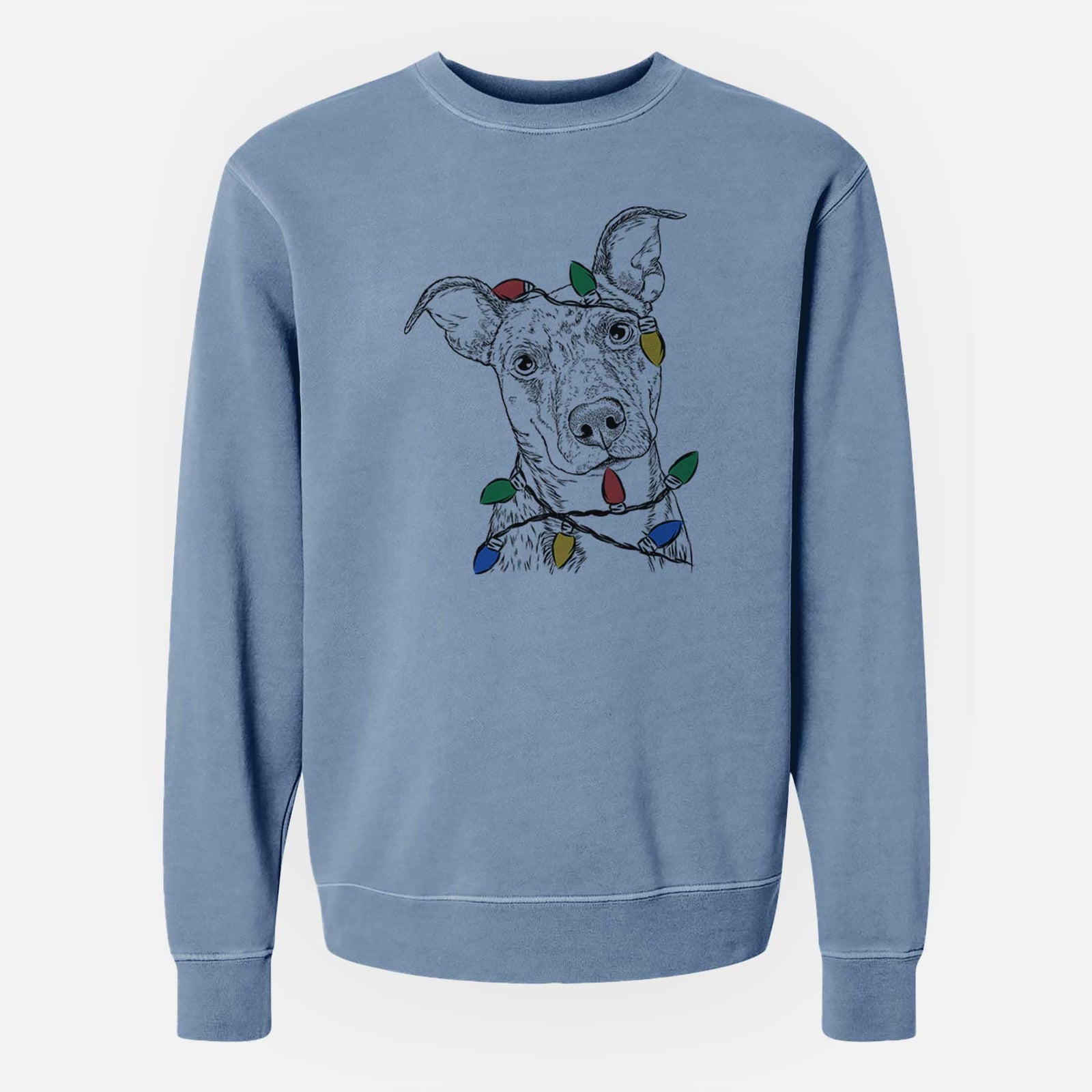 Christmas Lights Bianca the Mixed Breed - Unisex Pigment Dyed Crew Sweatshirt
