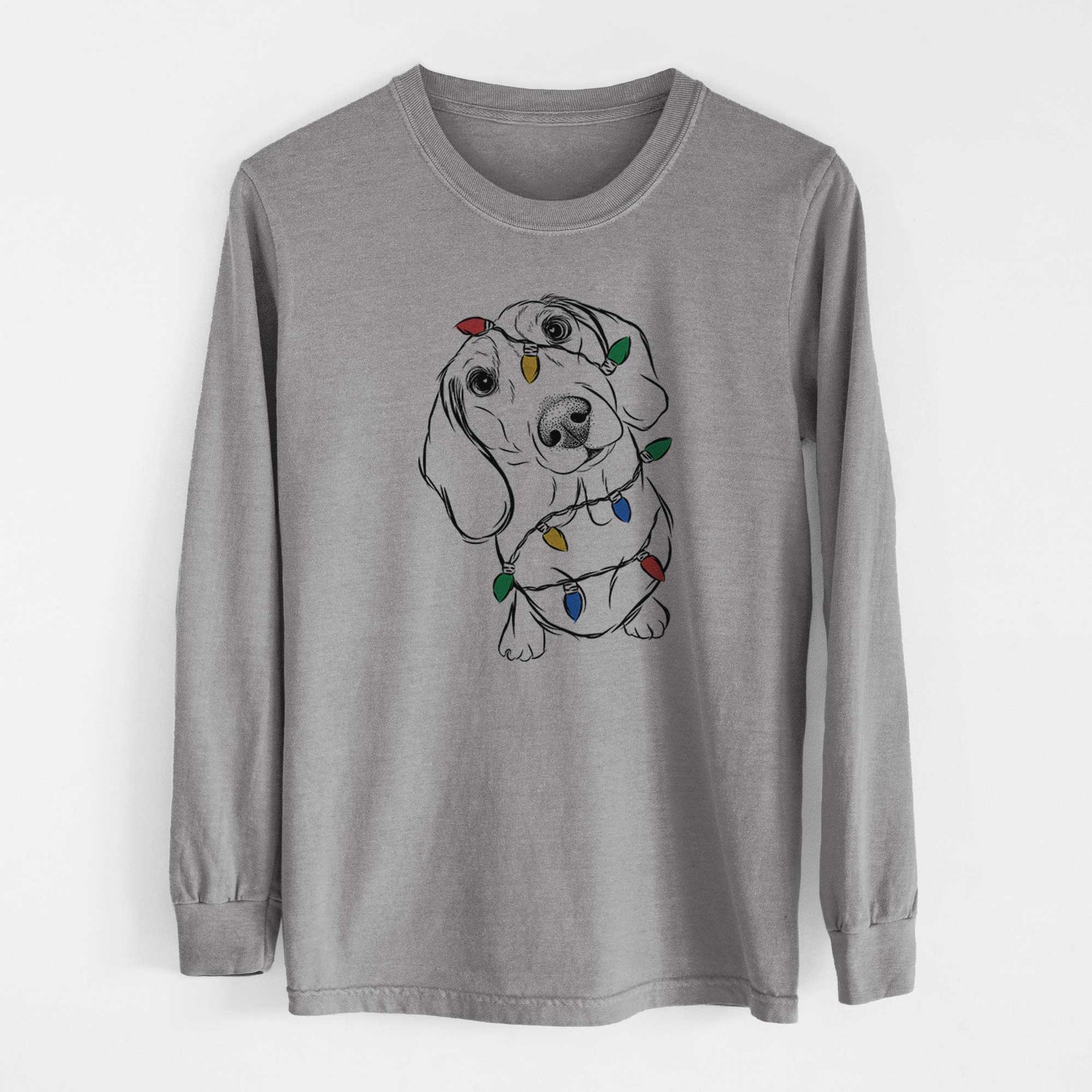 Christmas Lights Bill the Dachshund - Heavyweight 100% Cotton Long Sleeve