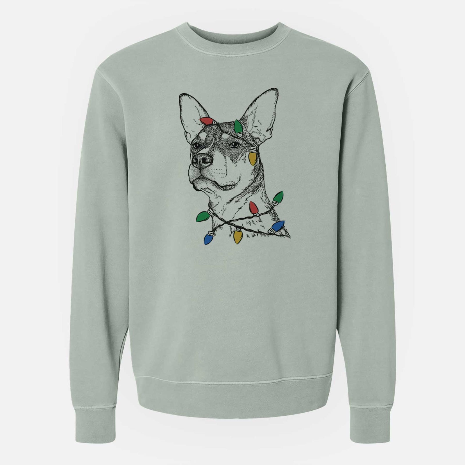 Christmas Lights Bill the Heeler Mix - Unisex Pigment Dyed Crew Sweatshirt