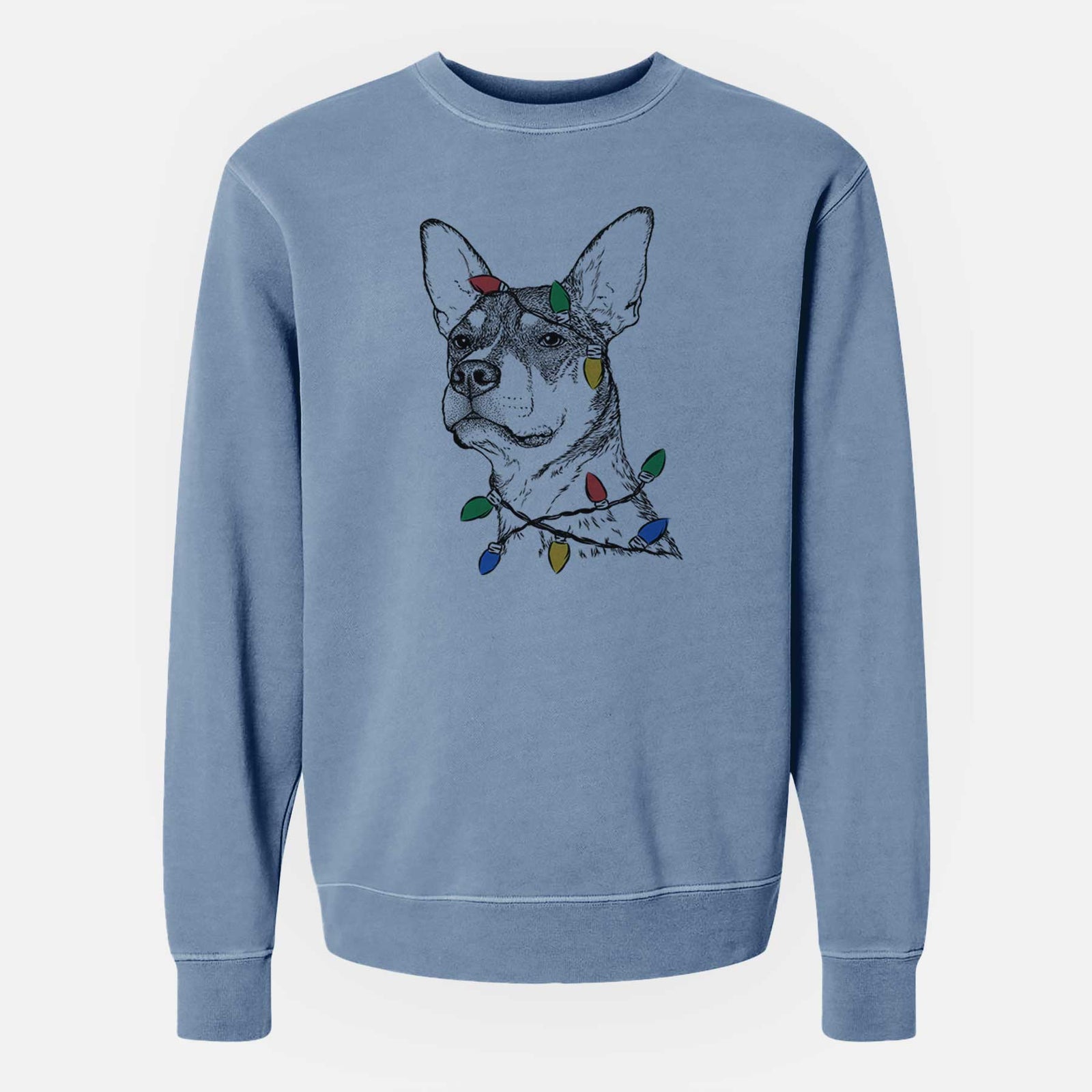 Christmas Lights Bill the Heeler Mix - Unisex Pigment Dyed Crew Sweatshirt