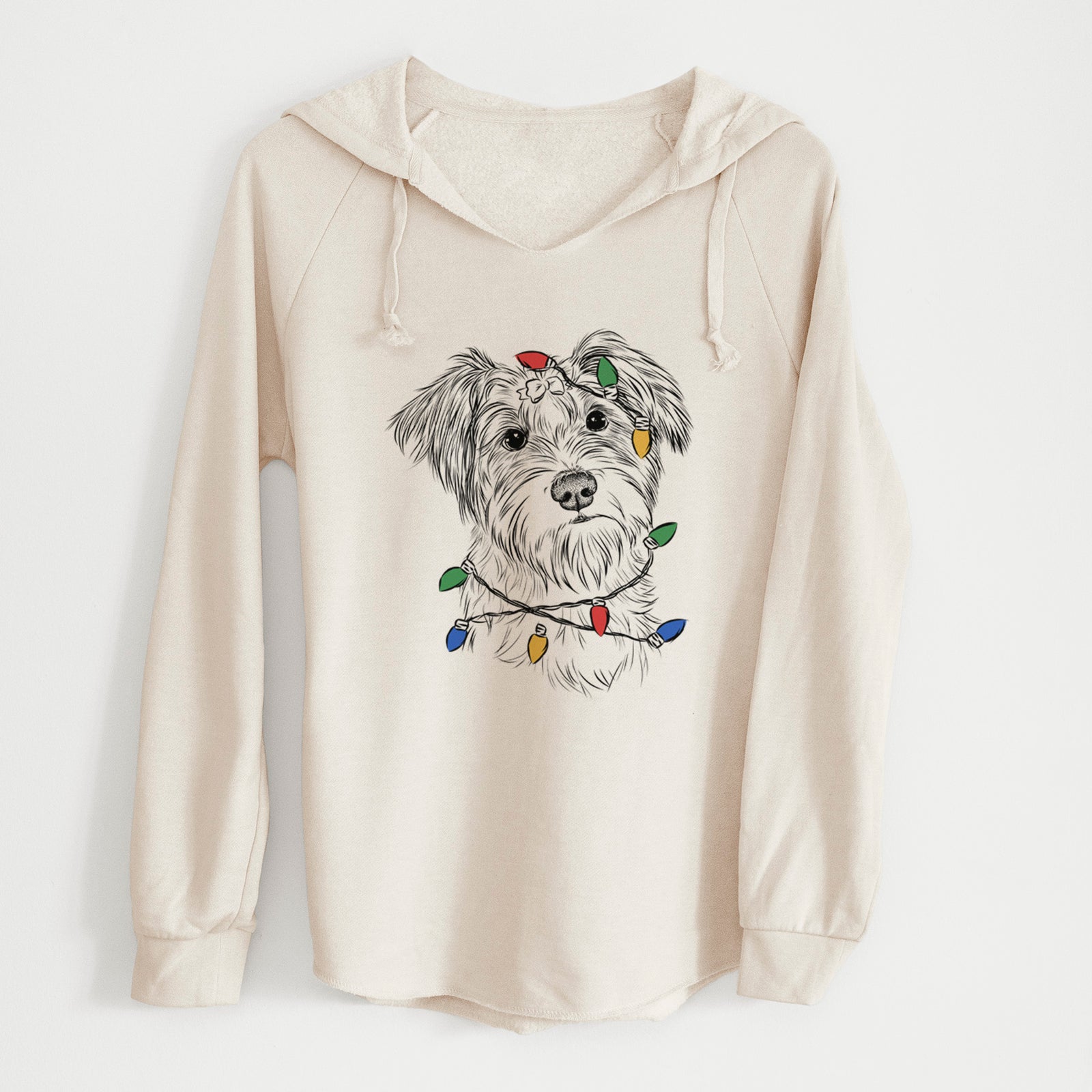 Christmas Lights Birdee the Schnauzer Mix - Cali Wave Hooded Sweatshirt