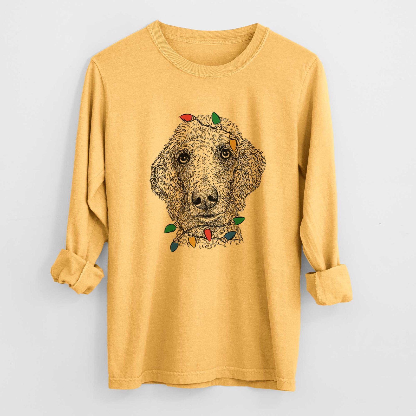 Christmas Lights Blossom the Poodle - Heavyweight 100% Cotton Long Sleeve