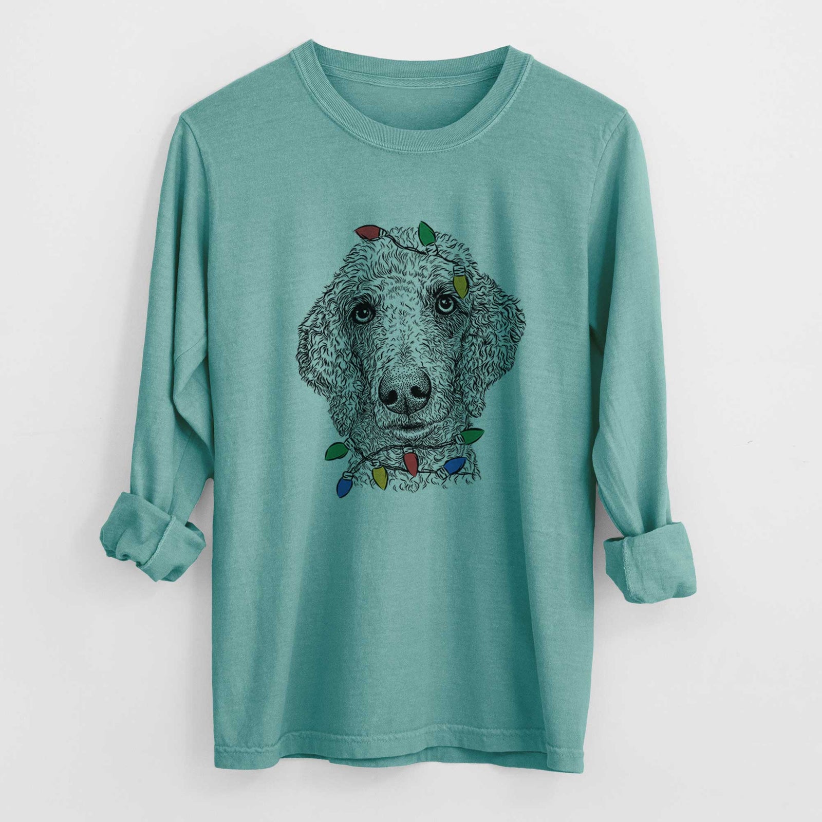 Christmas Lights Blossom the Poodle - Heavyweight 100% Cotton Long Sleeve