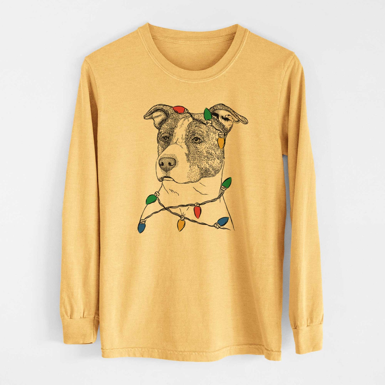 Christmas Lights Blu the Pitbull - Heavyweight 100% Cotton Long Sleeve