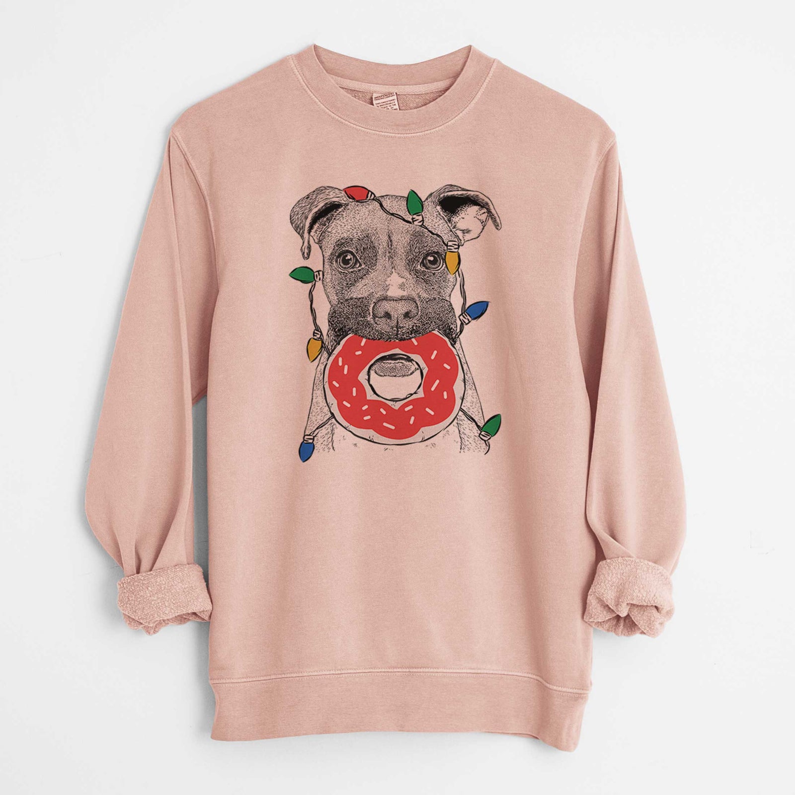 Christmas Lights Bo the Boxer - Unisex Pigment Dyed Crew Sweatshirt