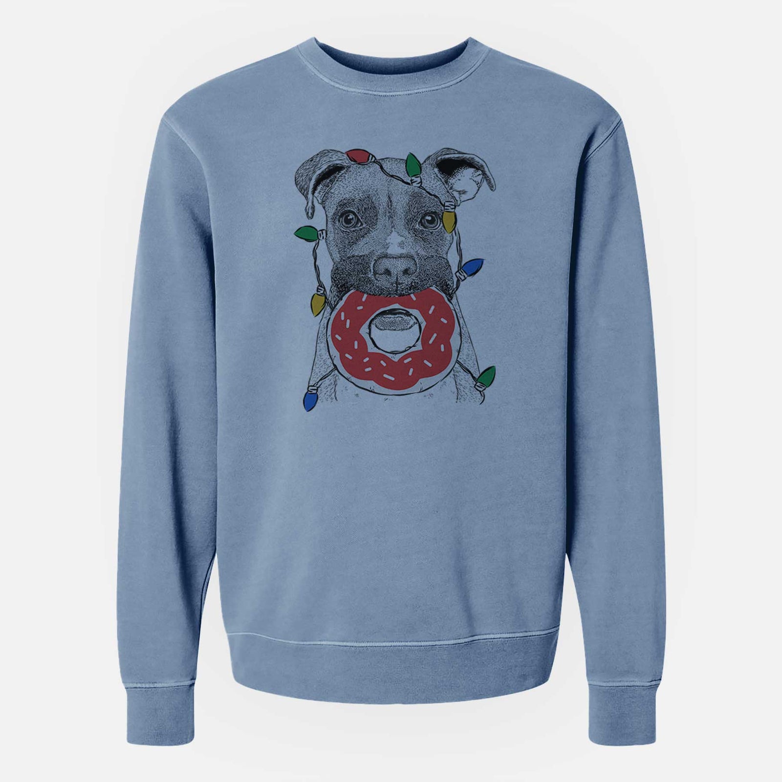 Christmas Lights Bo the Boxer - Unisex Pigment Dyed Crew Sweatshirt