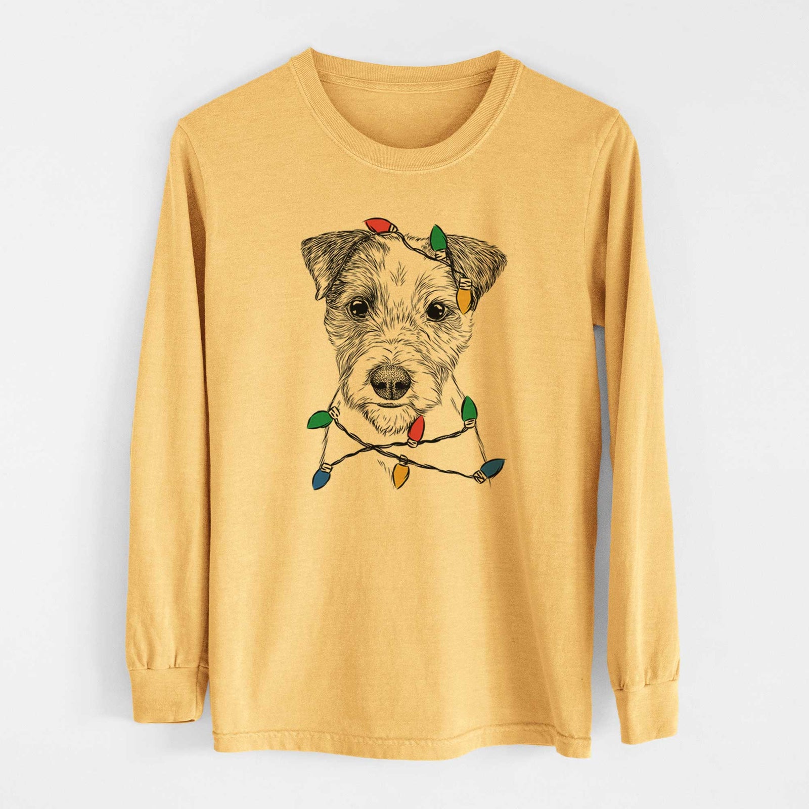 Christmas Lights Bogart the Parson Russell Terrier - Heavyweight 100% Cotton Long Sleeve