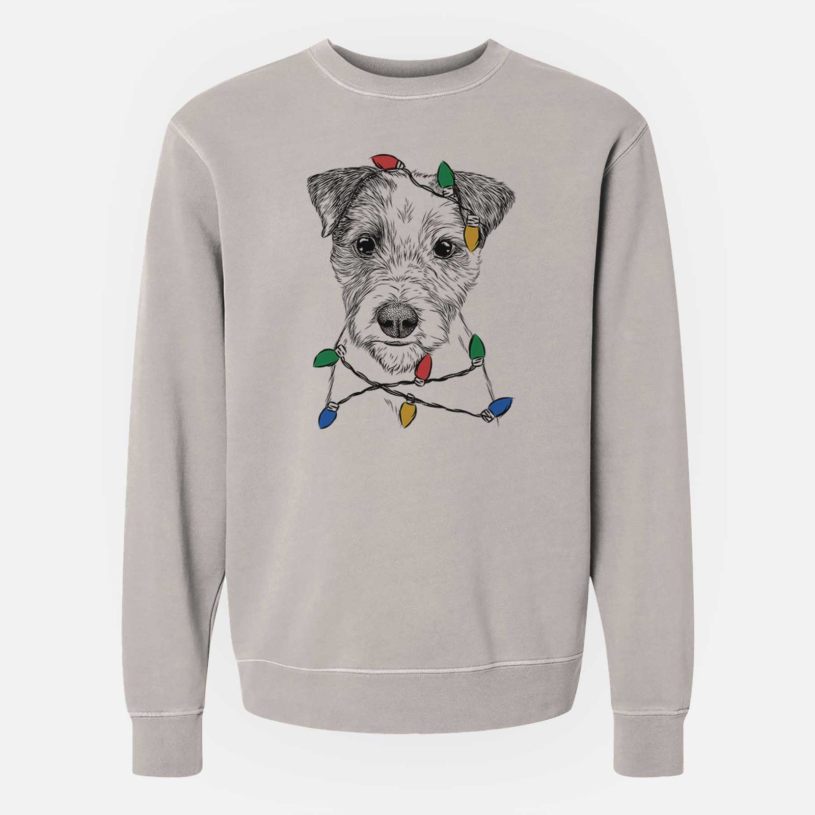 Christmas Lights Bogart the Parson Russell Terrier - Unisex Pigment Dyed Crew Sweatshirt