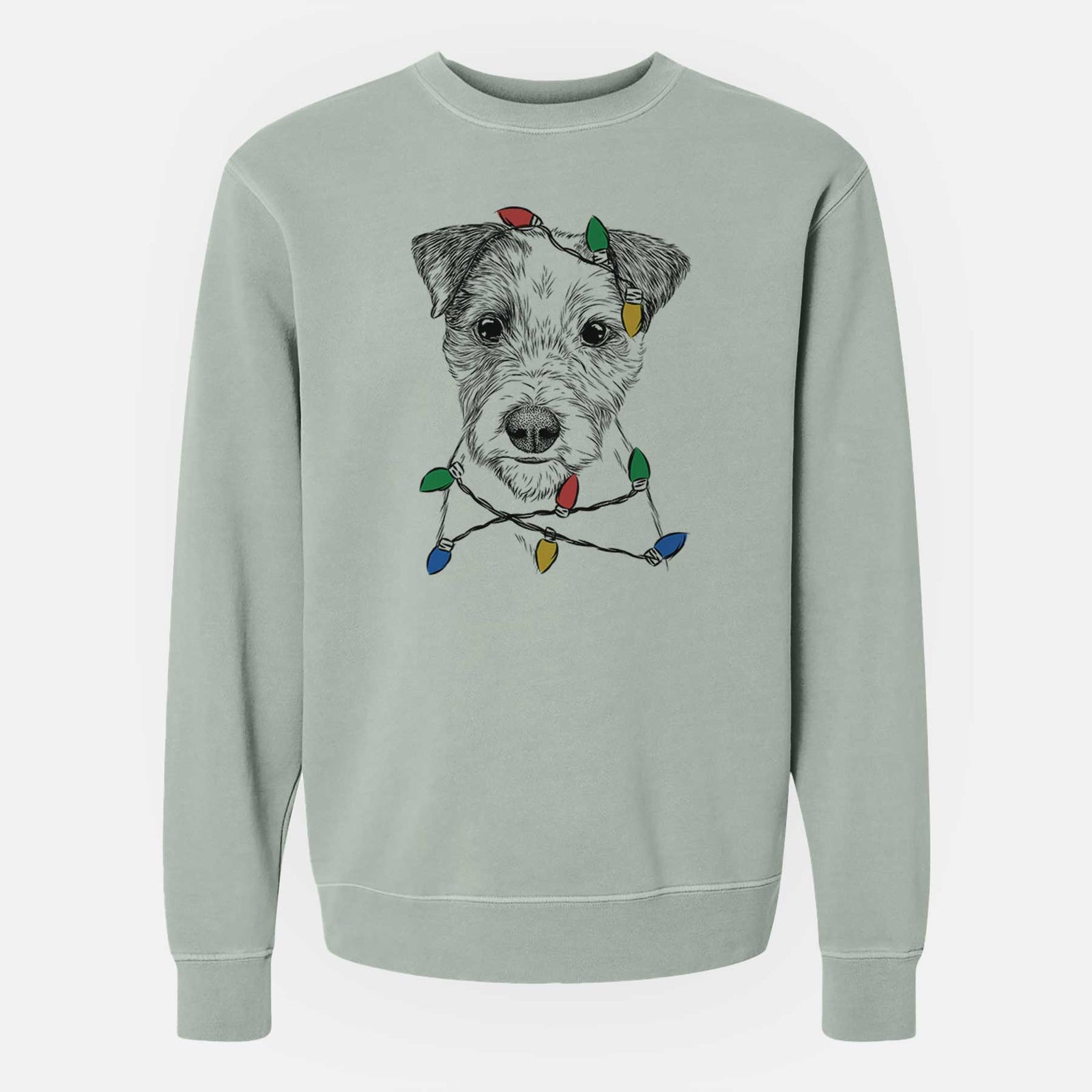 Christmas Lights Bogart the Parson Russell Terrier - Unisex Pigment Dyed Crew Sweatshirt