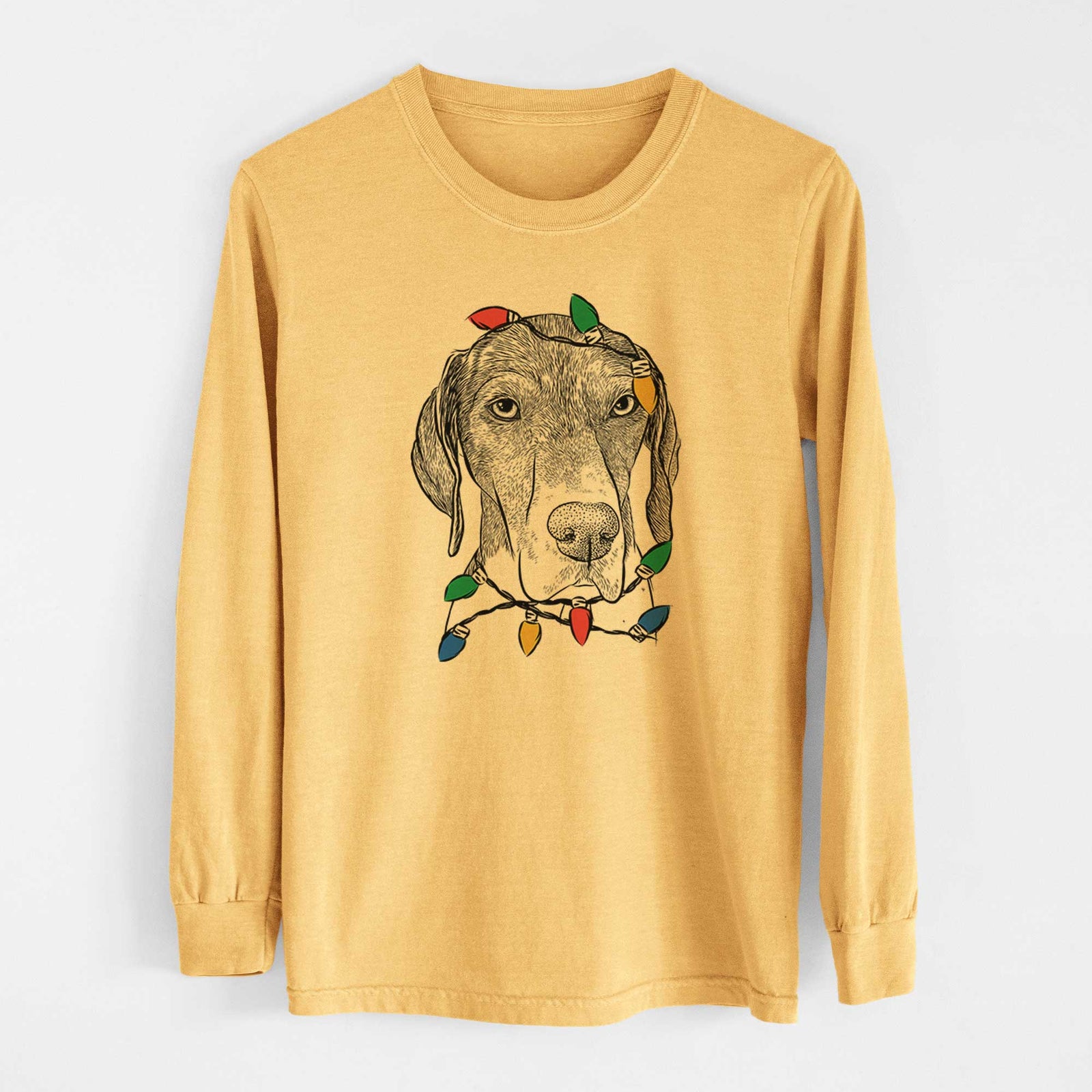 Christmas Lights Bohdi the German Shorthaired Pointer - Heavyweight 100% Cotton Long Sleeve