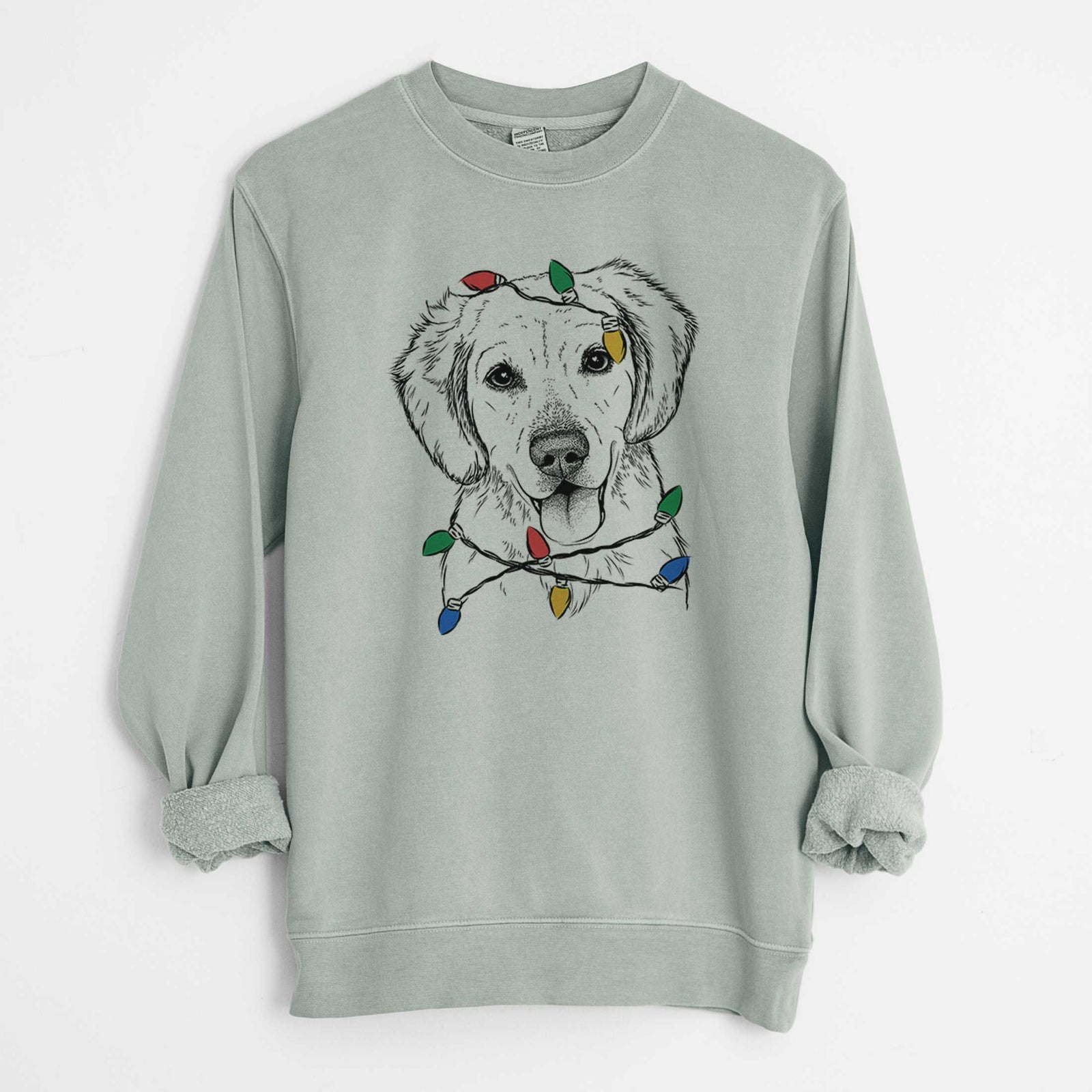 Christmas Lights Bojo the Golden Retriever - Unisex Pigment Dyed Crew Sweatshirt