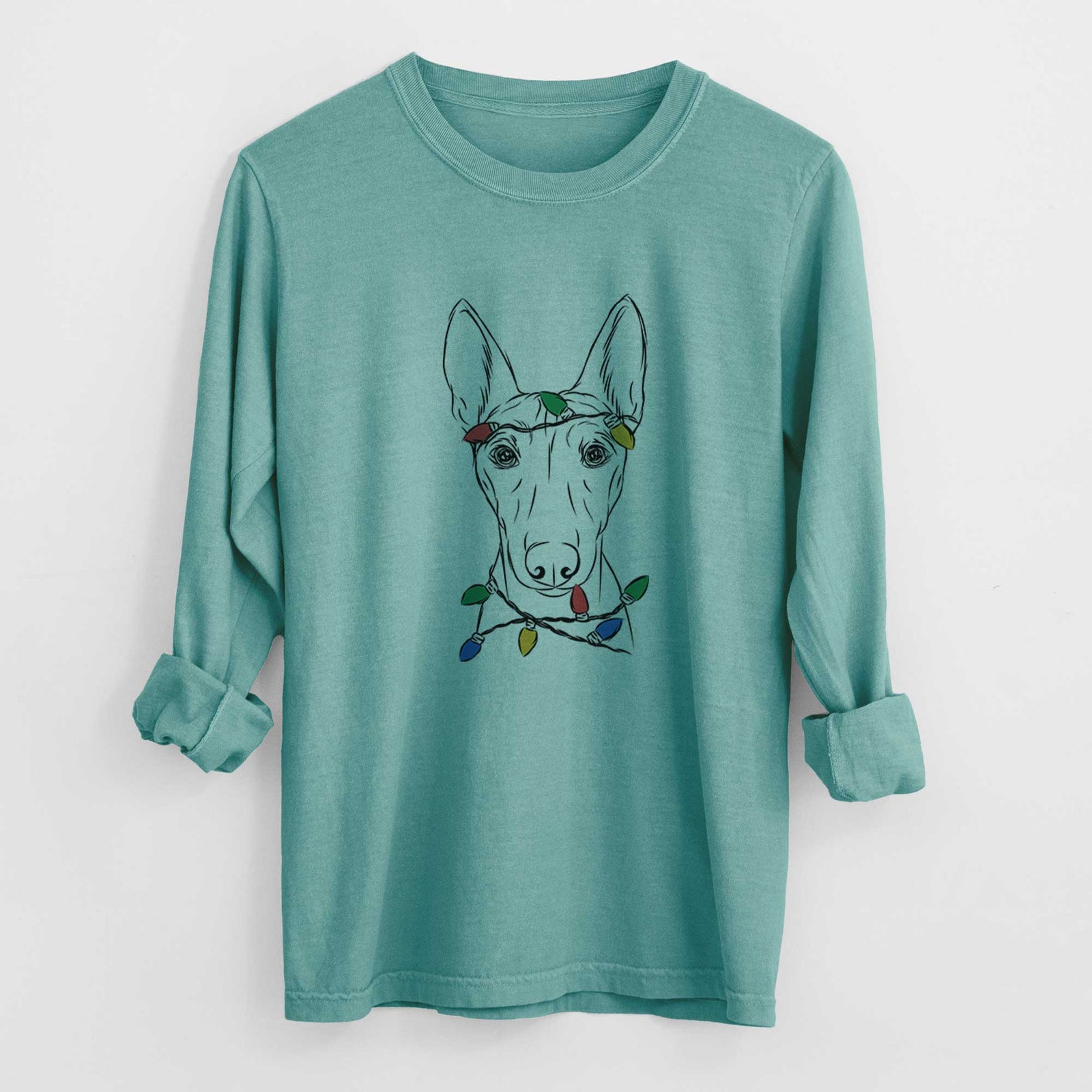 Christmas Lights Bonsai the Basenji - Heavyweight 100% Cotton Long Sleeve