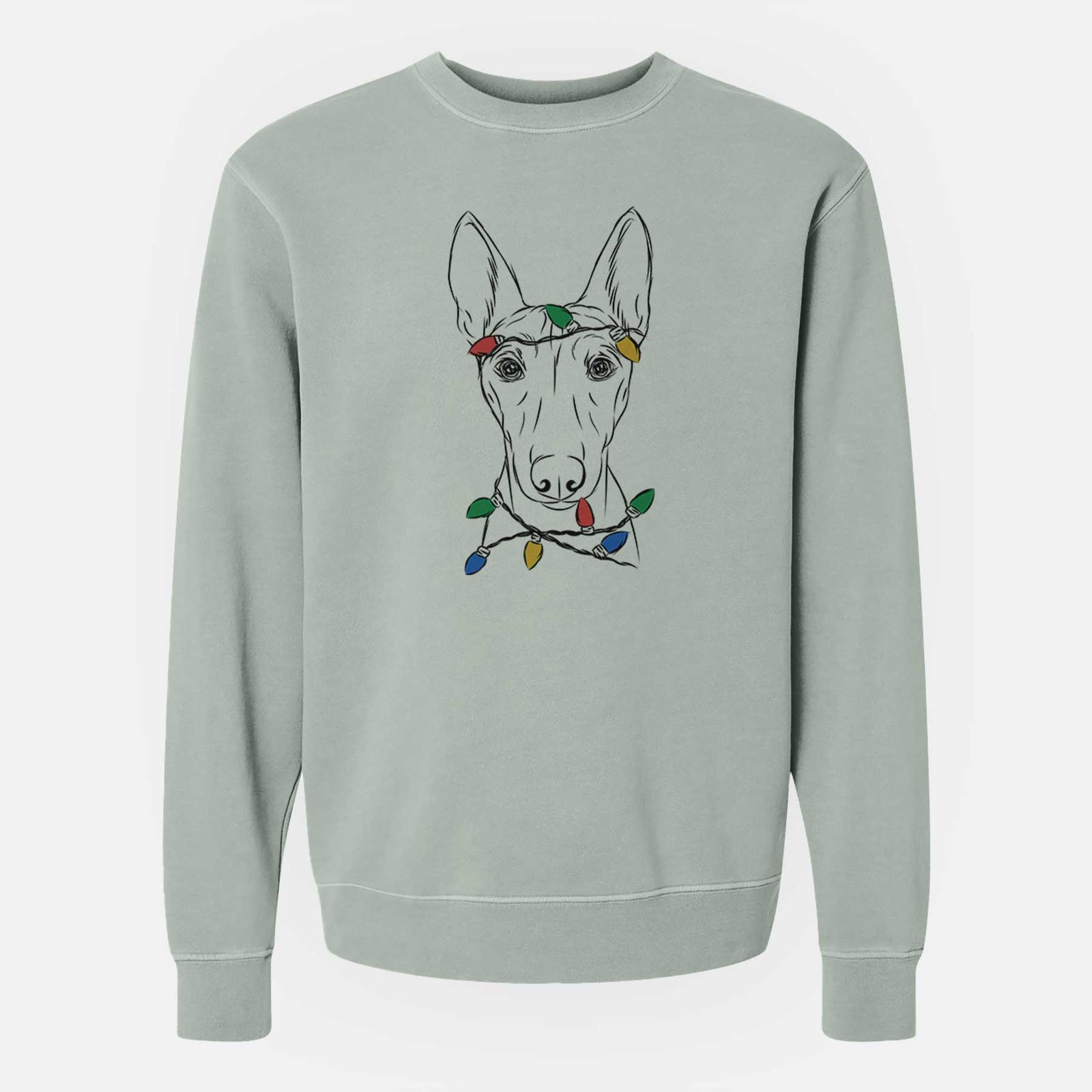 Christmas Lights Bonsai the Basenji - Unisex Pigment Dyed Crew Sweatshirt
