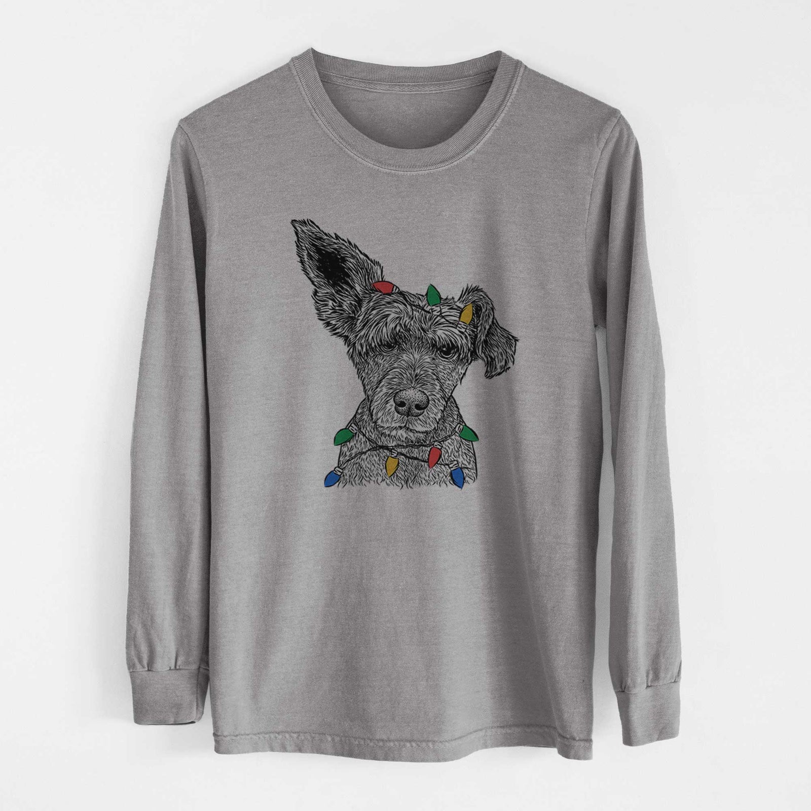 Christmas Lights Boodles the Schnauzer Mix - Heavyweight 100% Cotton Long Sleeve