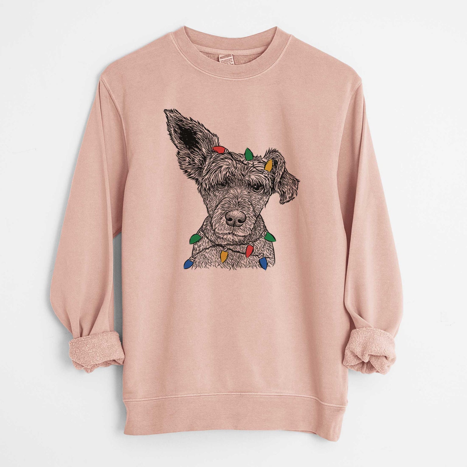 Christmas Lights Boodles the Schnauzer Mix - Unisex Pigment Dyed Crew Sweatshirt