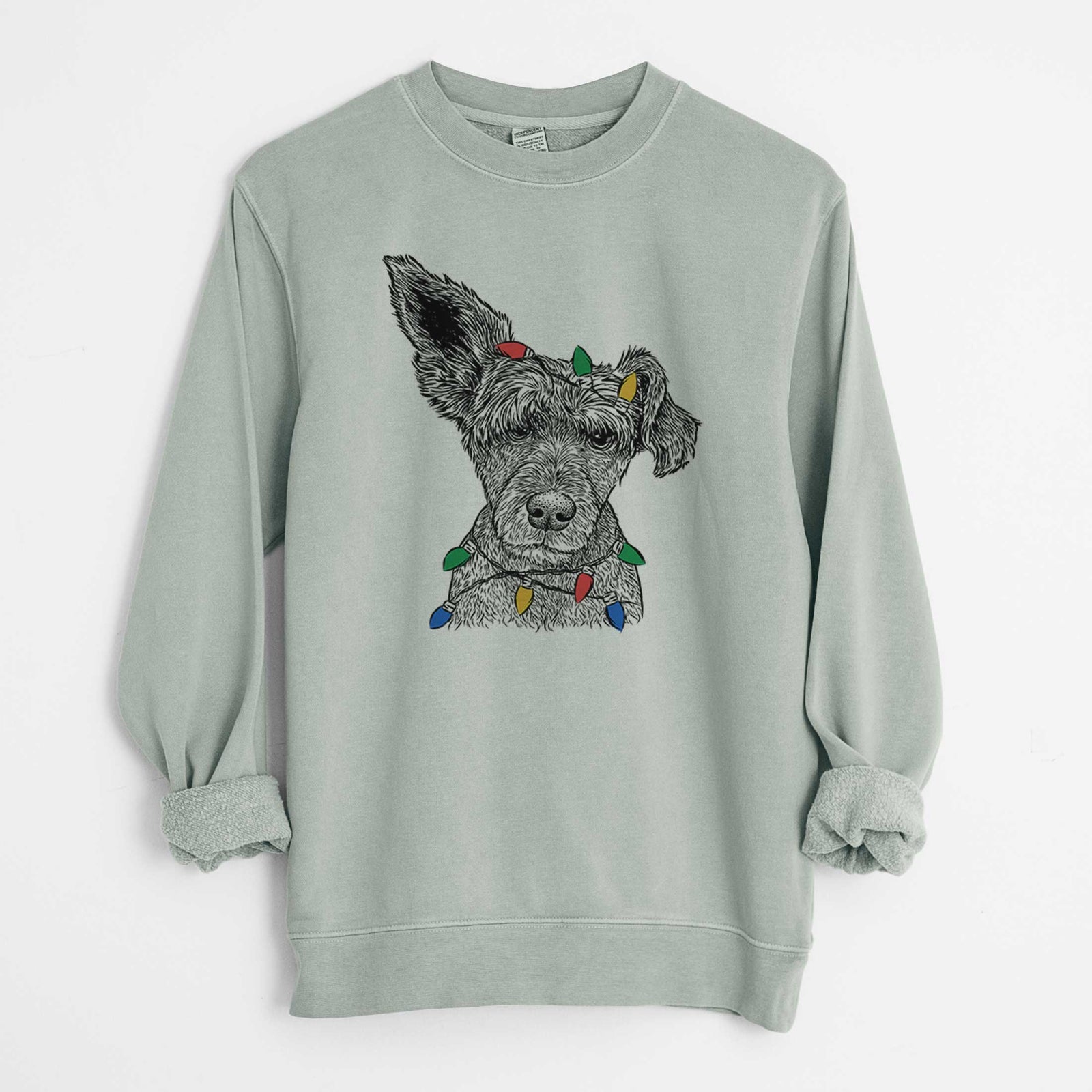 Christmas Lights Boodles the Schnauzer Mix - Unisex Pigment Dyed Crew Sweatshirt