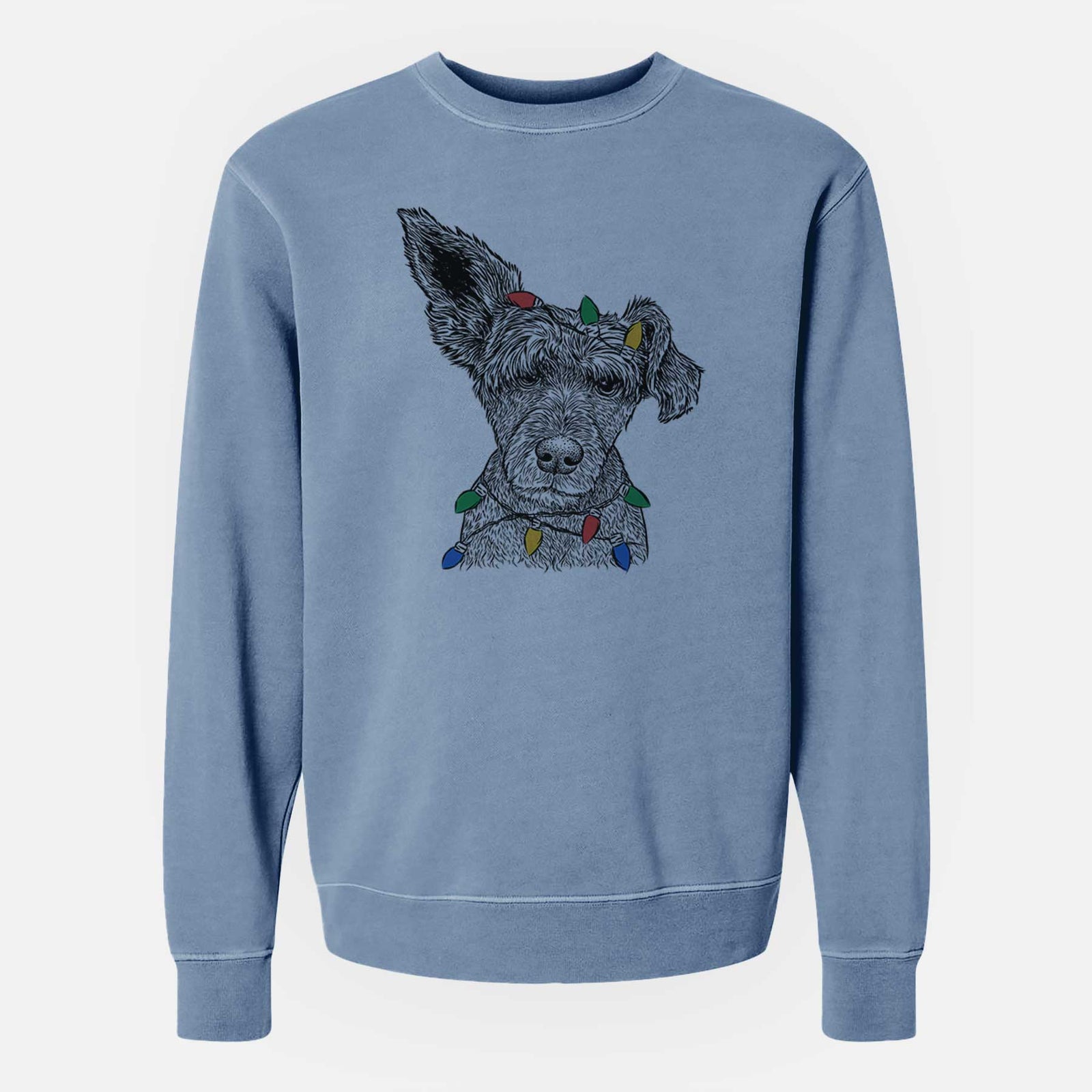 Christmas Lights Boodles the Schnauzer Mix - Unisex Pigment Dyed Crew Sweatshirt