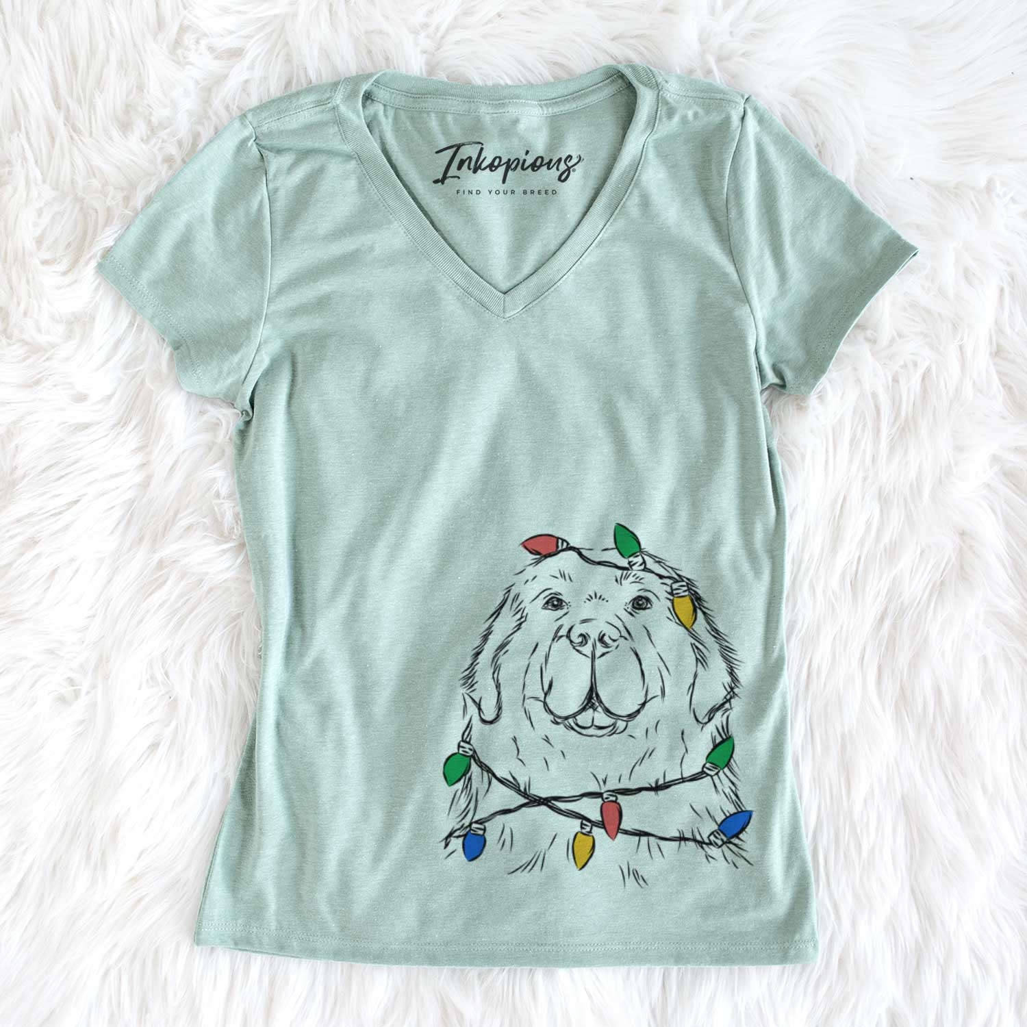 Christmas Lights Boomer the Newfoundland - Women's V-neck Shirt