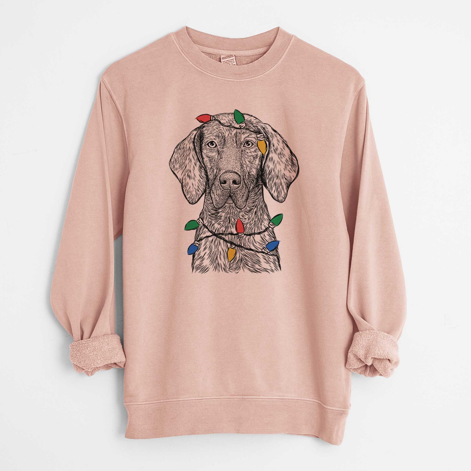 Christmas Lights Boone the Plott Hound - Unisex Pigment Dyed Crew Sweatshirt