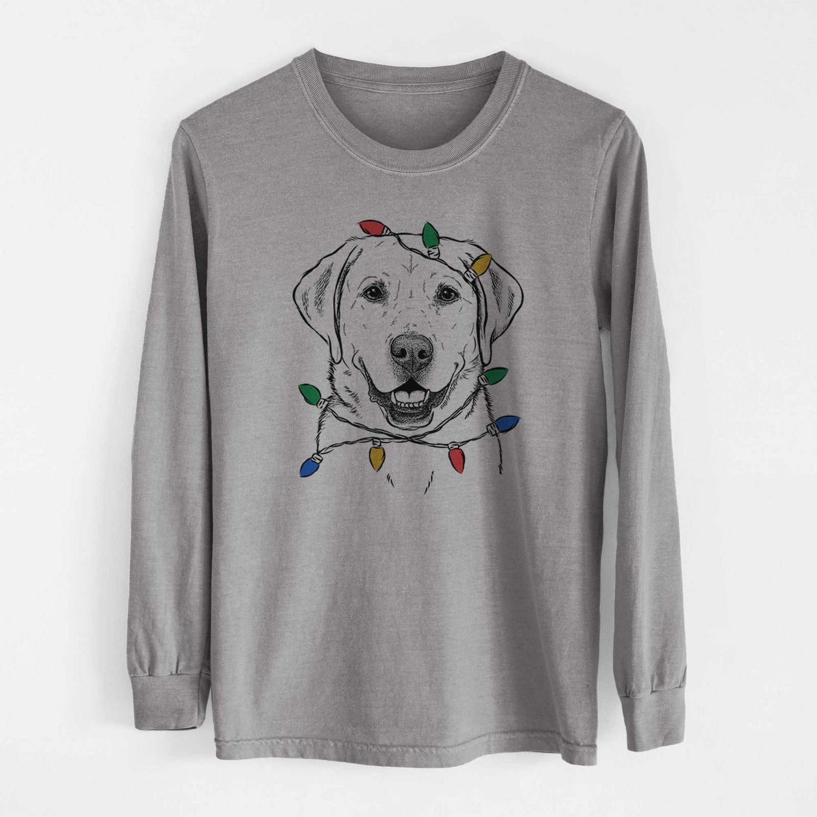 Christmas Lights Booney the Labrador Retriever - Heavyweight 100% Cotton Long Sleeve