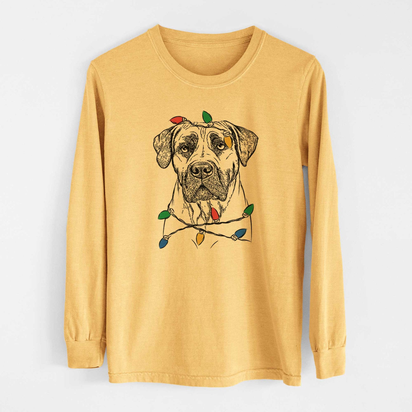 Christmas Lights Boris the Boerboel - Heavyweight 100% Cotton Long Sleeve