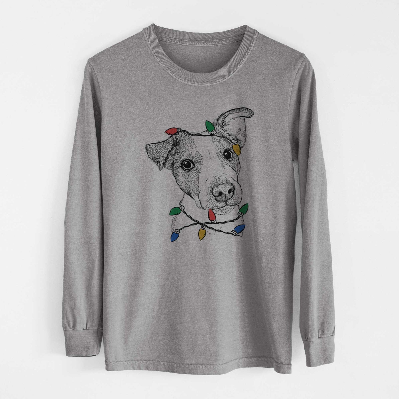 Christmas Lights Bosse the Jack Russell Terrier - Heavyweight 100% Cotton Long Sleeve
