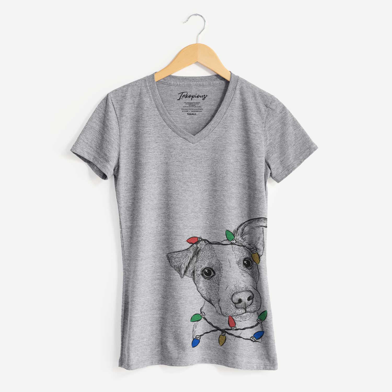 Christmas Lights Bosse the Jack Russell Terrier - Women's V-neck Shirt