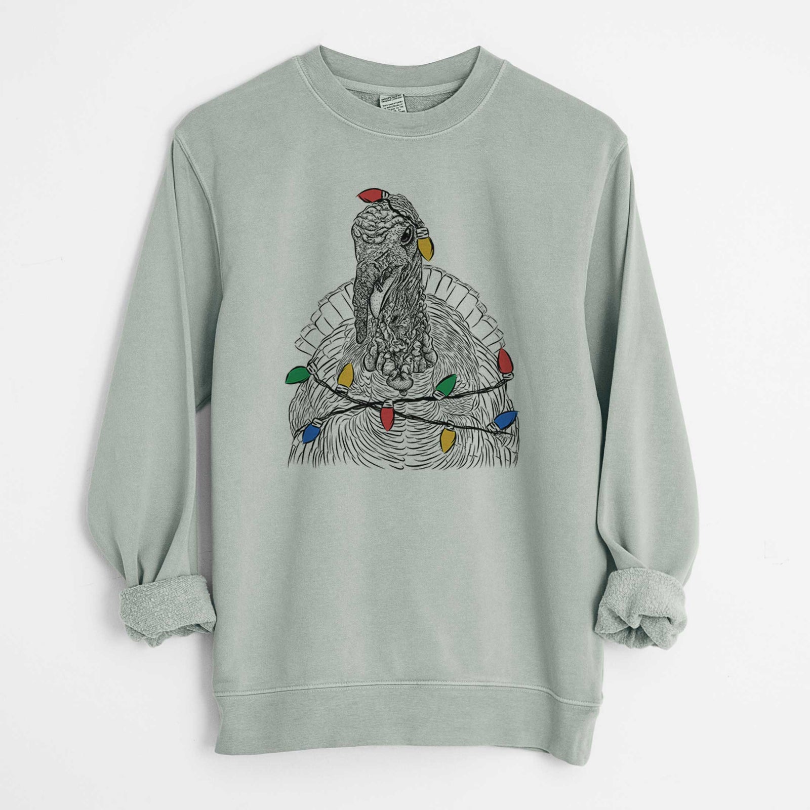 Christmas Lights Brady the Turkey - Unisex Pigment Dyed Crew Sweatshirt