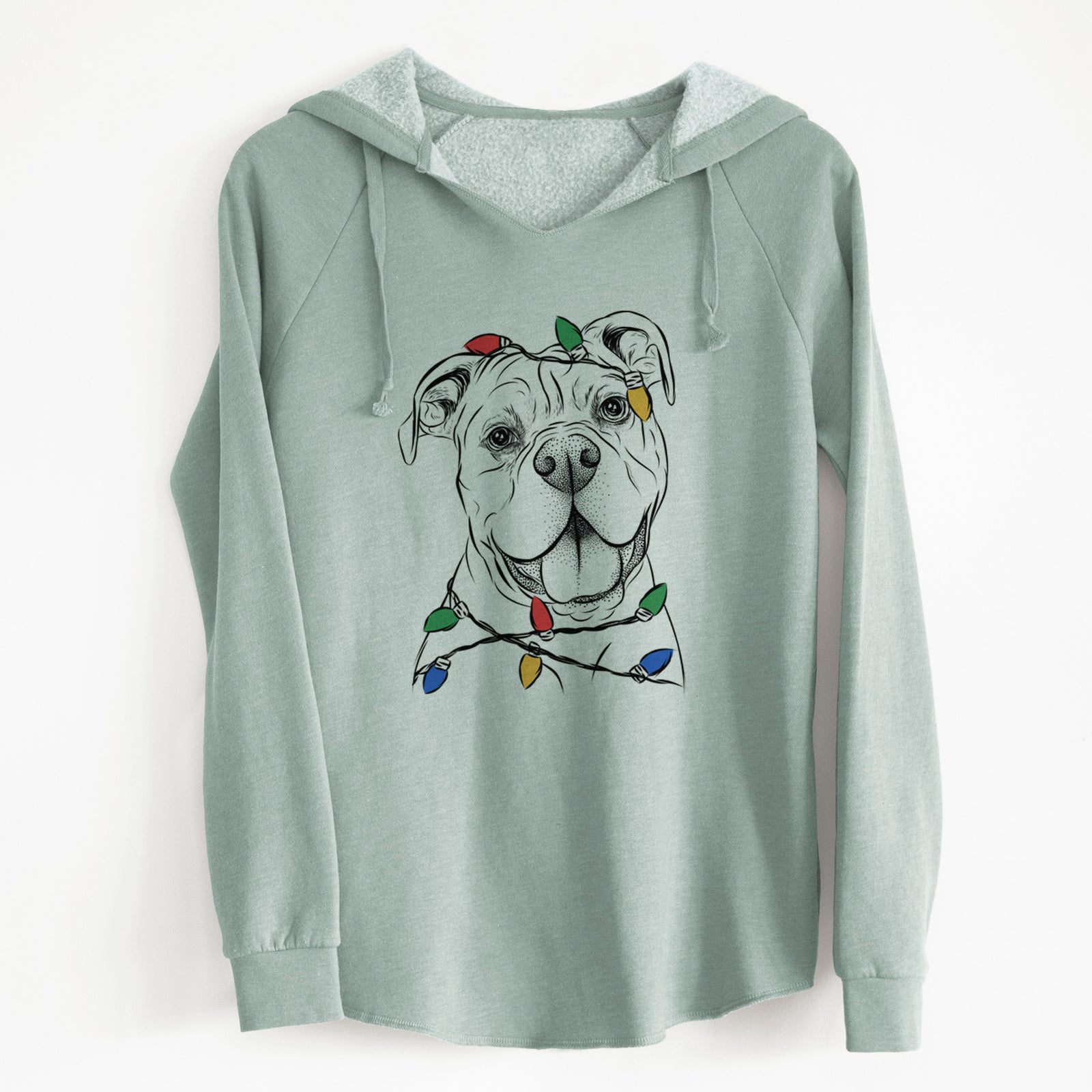 Christmas Lights Bravo the Bulldog Mix - Cali Wave Hooded Sweatshirt