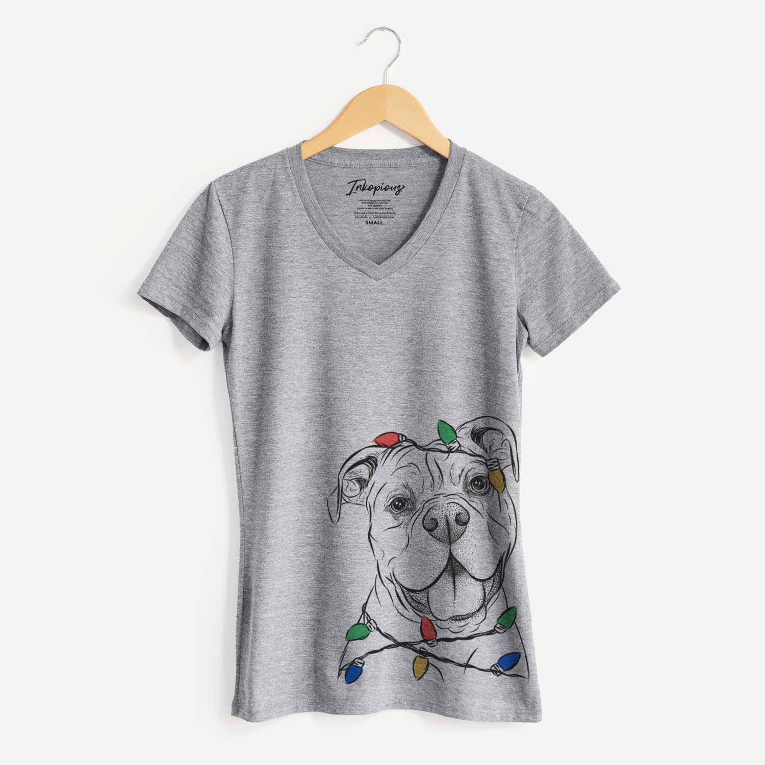 Christmas Lights Bravo the Bulldog Mix - Women's V-neck Shirt