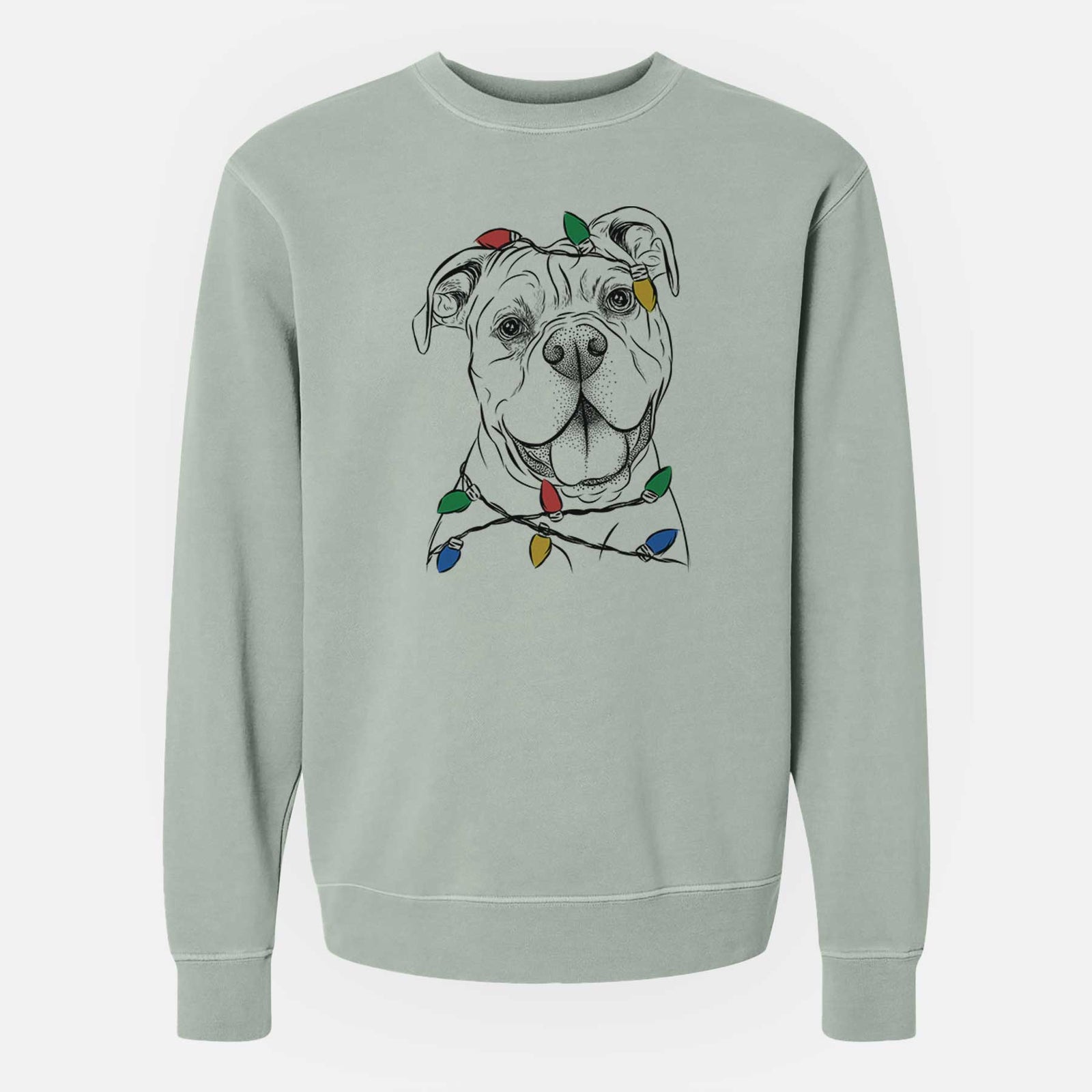 Christmas Lights Bravo the Bulldog Mix - Unisex Pigment Dyed Crew Sweatshirt