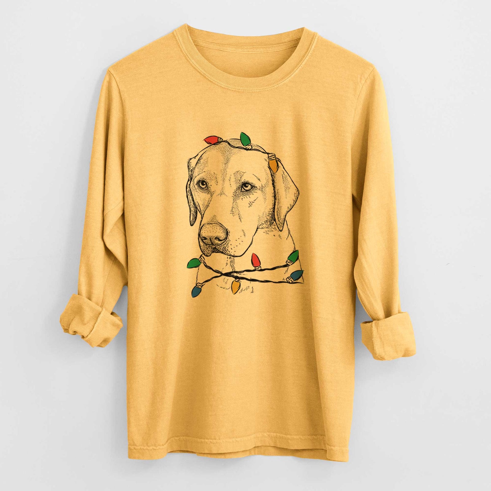 Christmas Lights Braxton the Yellow Lab - Heavyweight 100% Cotton Long Sleeve