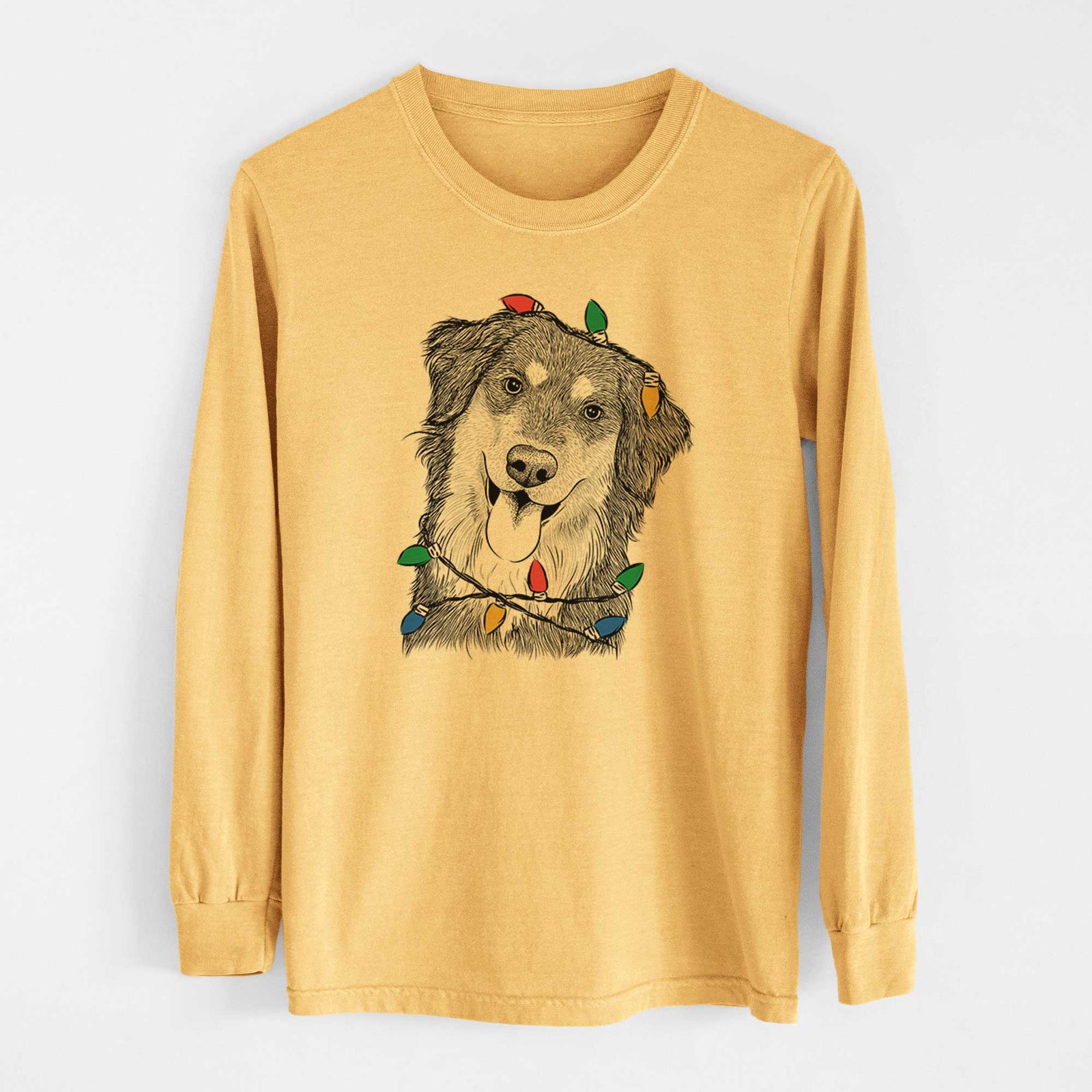 Christmas Lights Brodie the Golden Aussie - Heavyweight 100% Cotton Long Sleeve