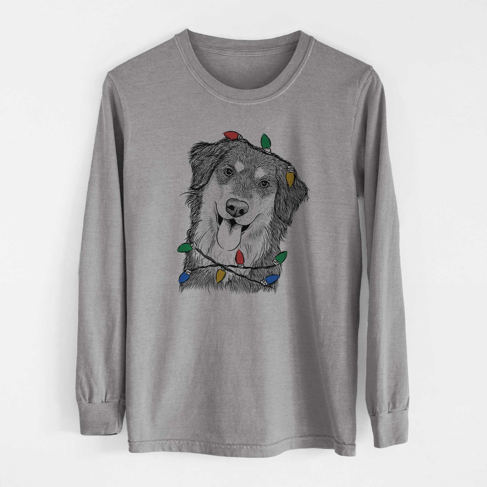 Christmas Lights Brodie the Golden Aussie - Heavyweight 100% Cotton Long Sleeve