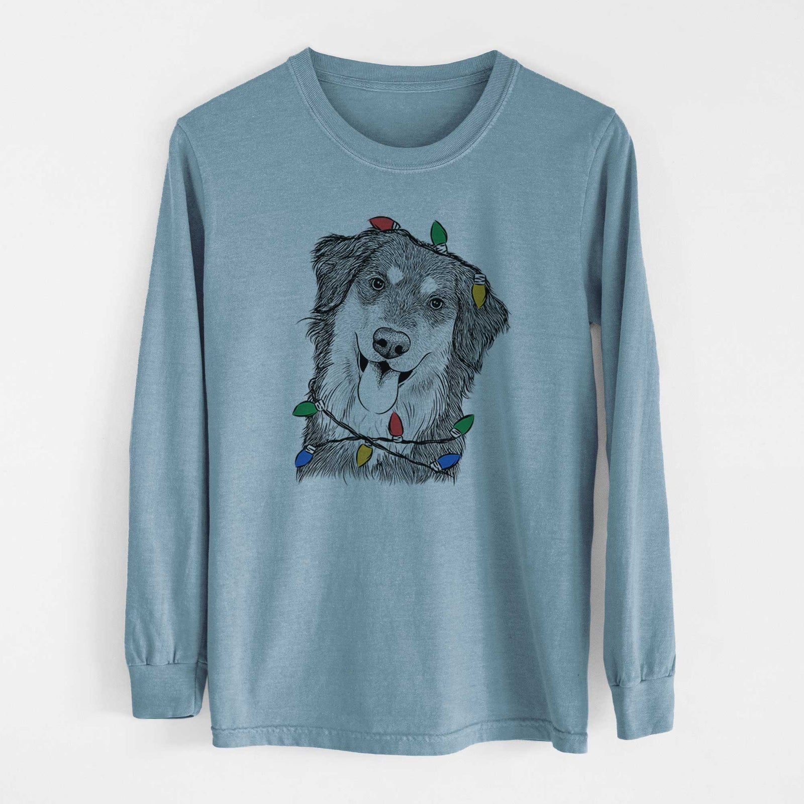 Christmas Lights Brodie the Golden Aussie - Heavyweight 100% Cotton Long Sleeve