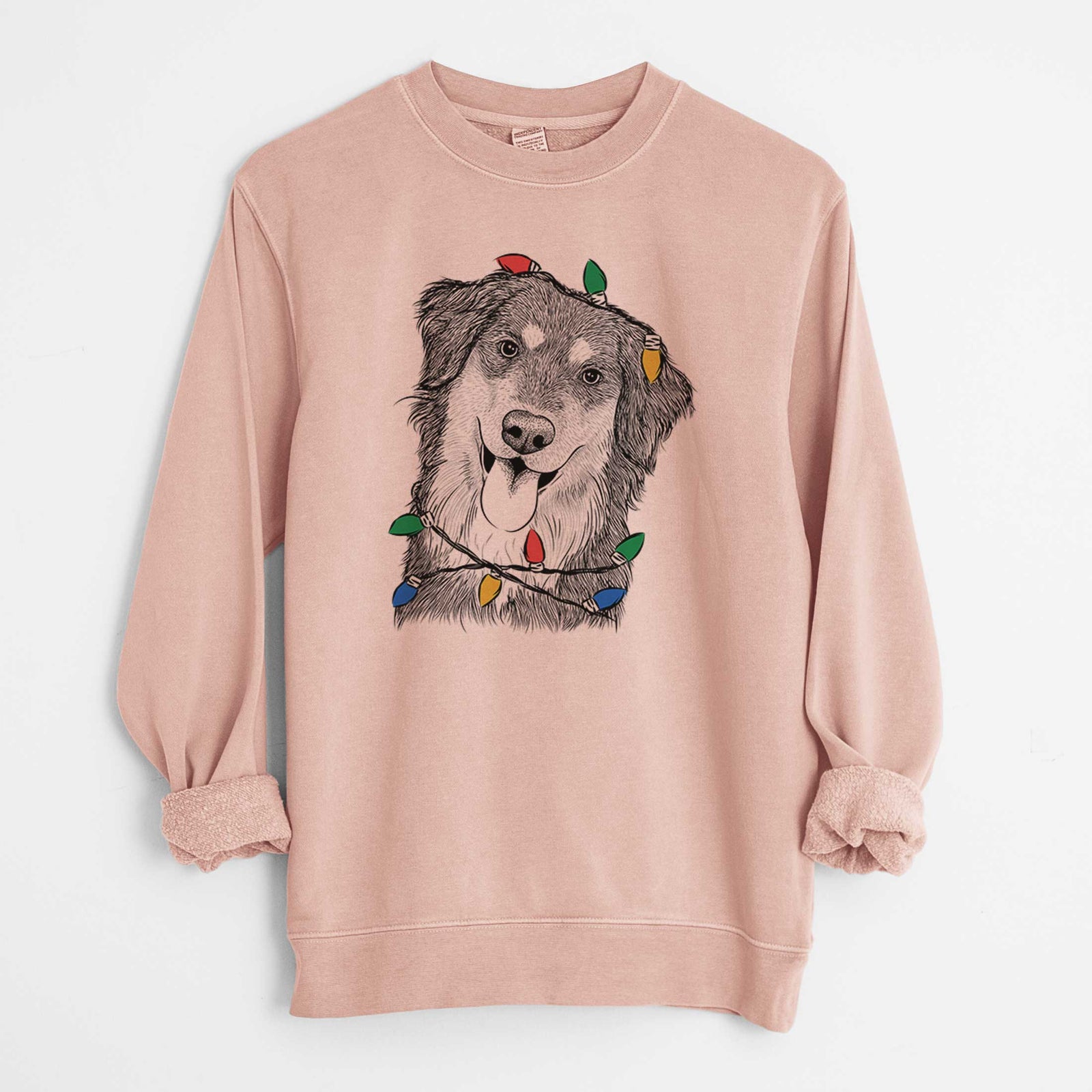 Christmas Lights Brodie the Golden Aussie - Unisex Pigment Dyed Crew Sweatshirt