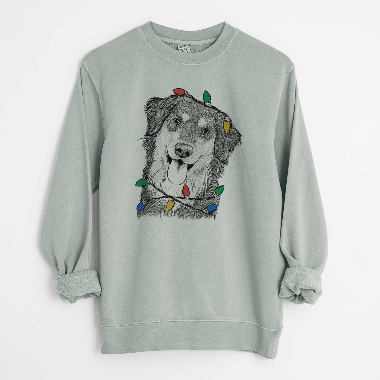 Christmas Lights Brodie the Golden Aussie - Unisex Pigment Dyed Crew Sweatshirt