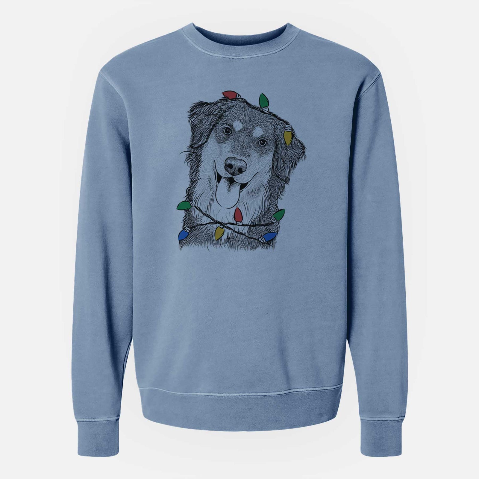 Christmas Lights Brodie the Golden Aussie - Unisex Pigment Dyed Crew Sweatshirt
