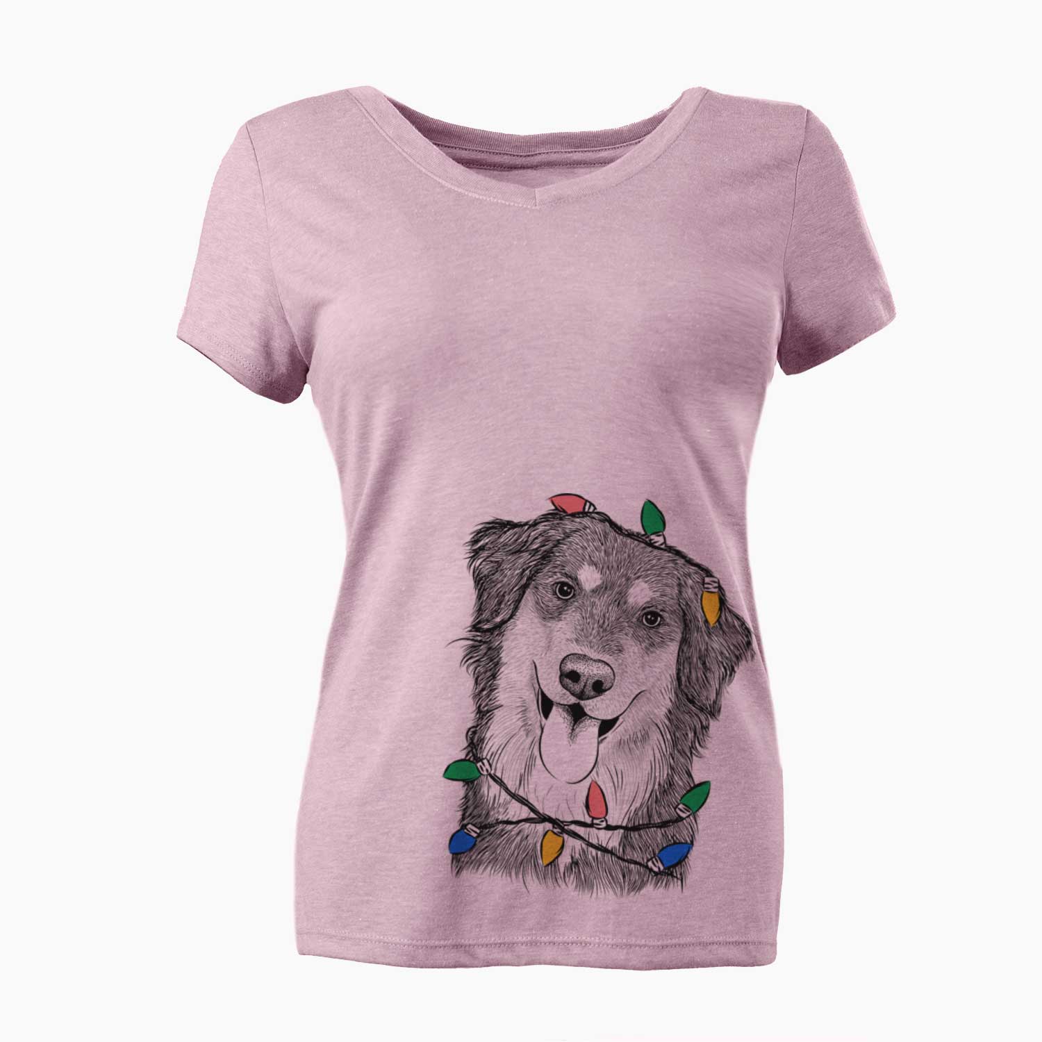 Christmas Lights Brodie the Golden Aussie - Women's V-neck Shirt