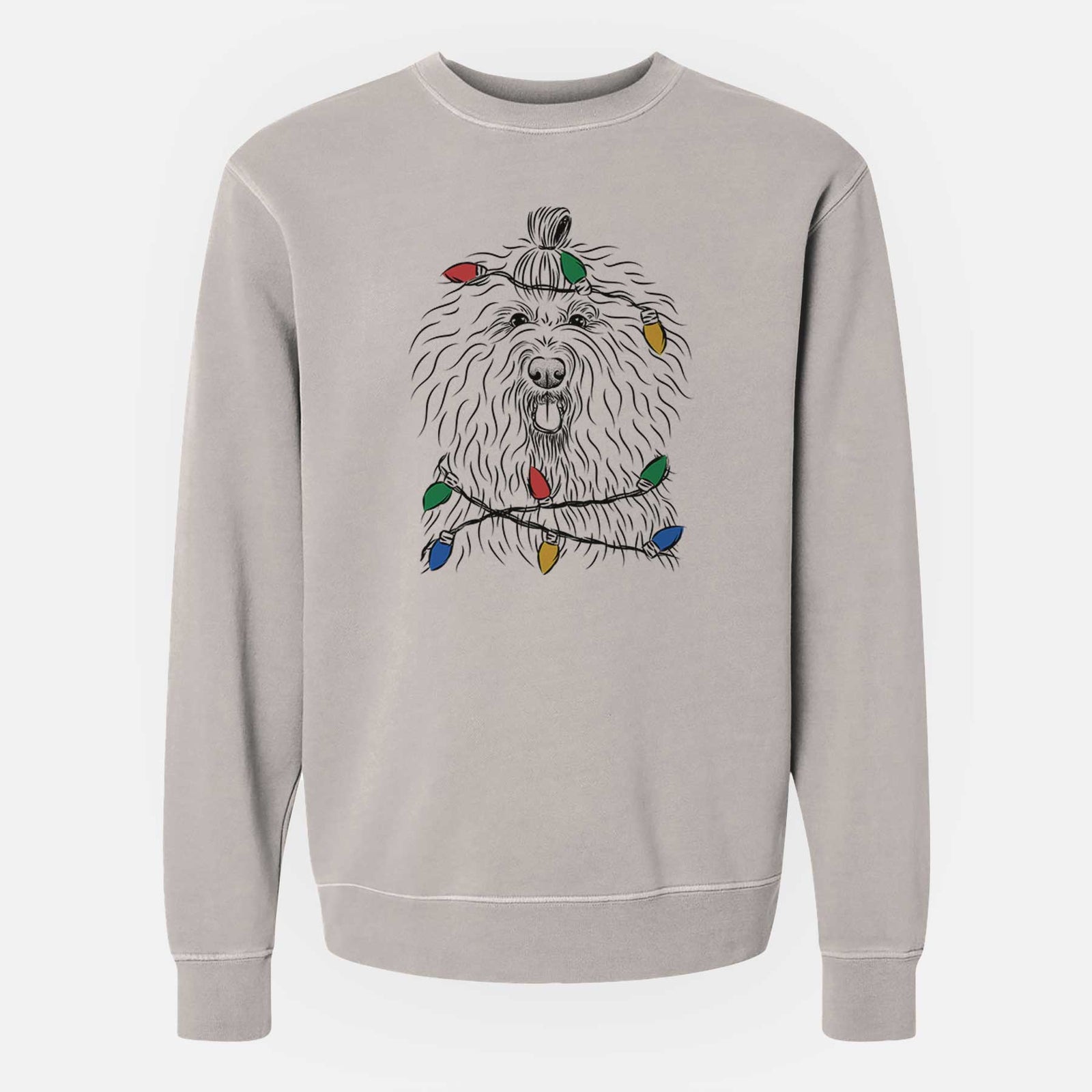 Christmas Lights Brody the Old English Sheepdog - Unisex Pigment Dyed Crew Sweatshirt