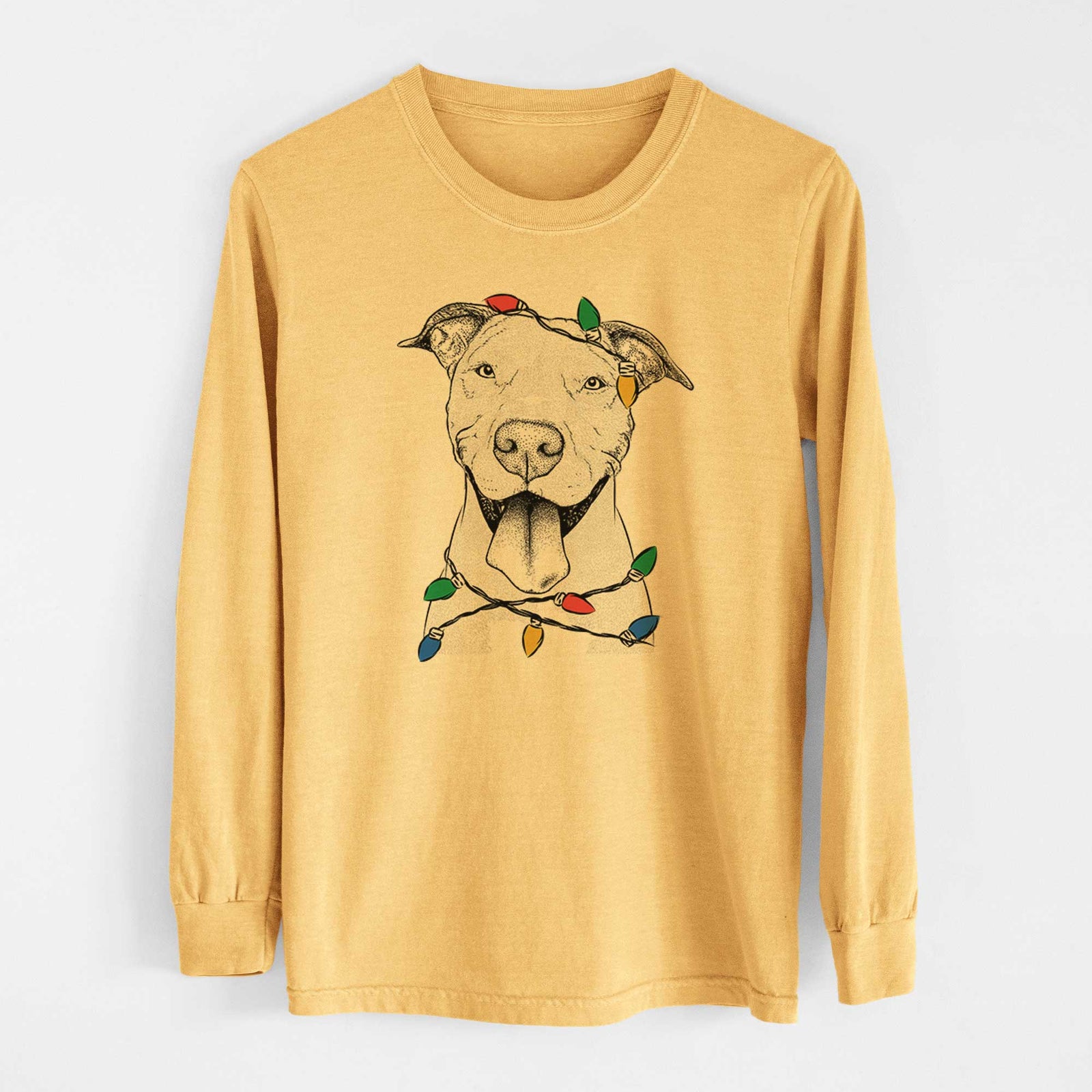 Christmas Lights Bruce the American Staffordshire Terrier - Heavyweight 100% Cotton Long Sleeve